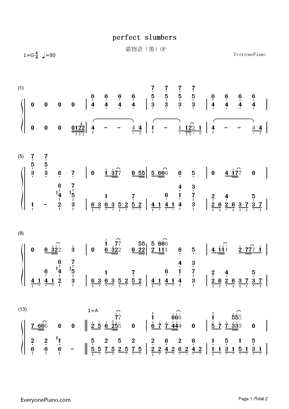 Perfect_slumbers钢琴简谱_堀江由衣演唱