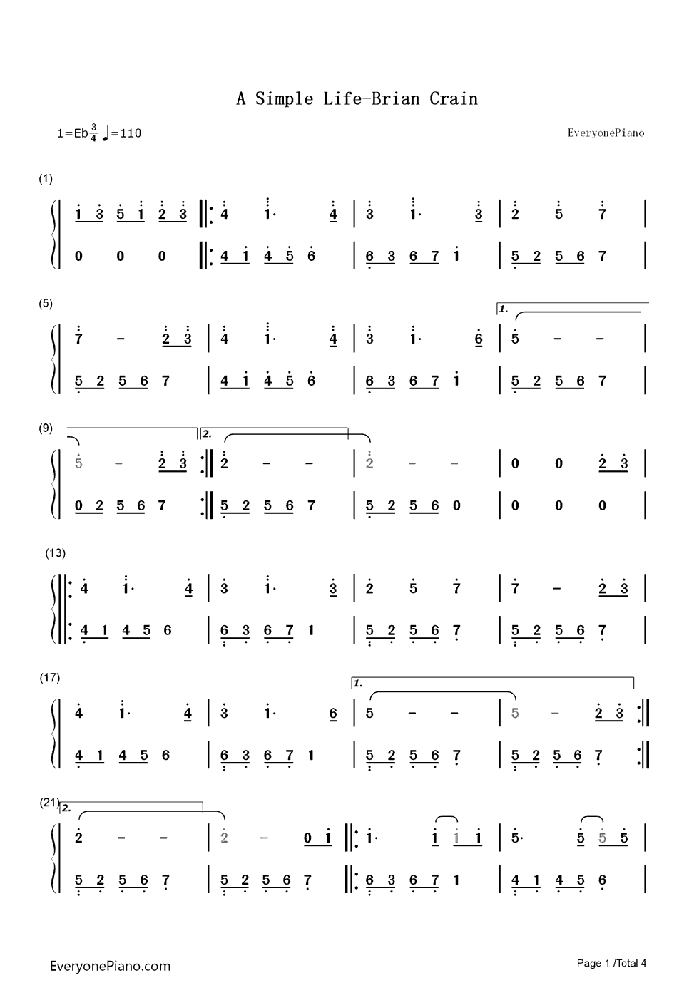 A_Simple_Life钢琴简谱_Brian_Crain演唱