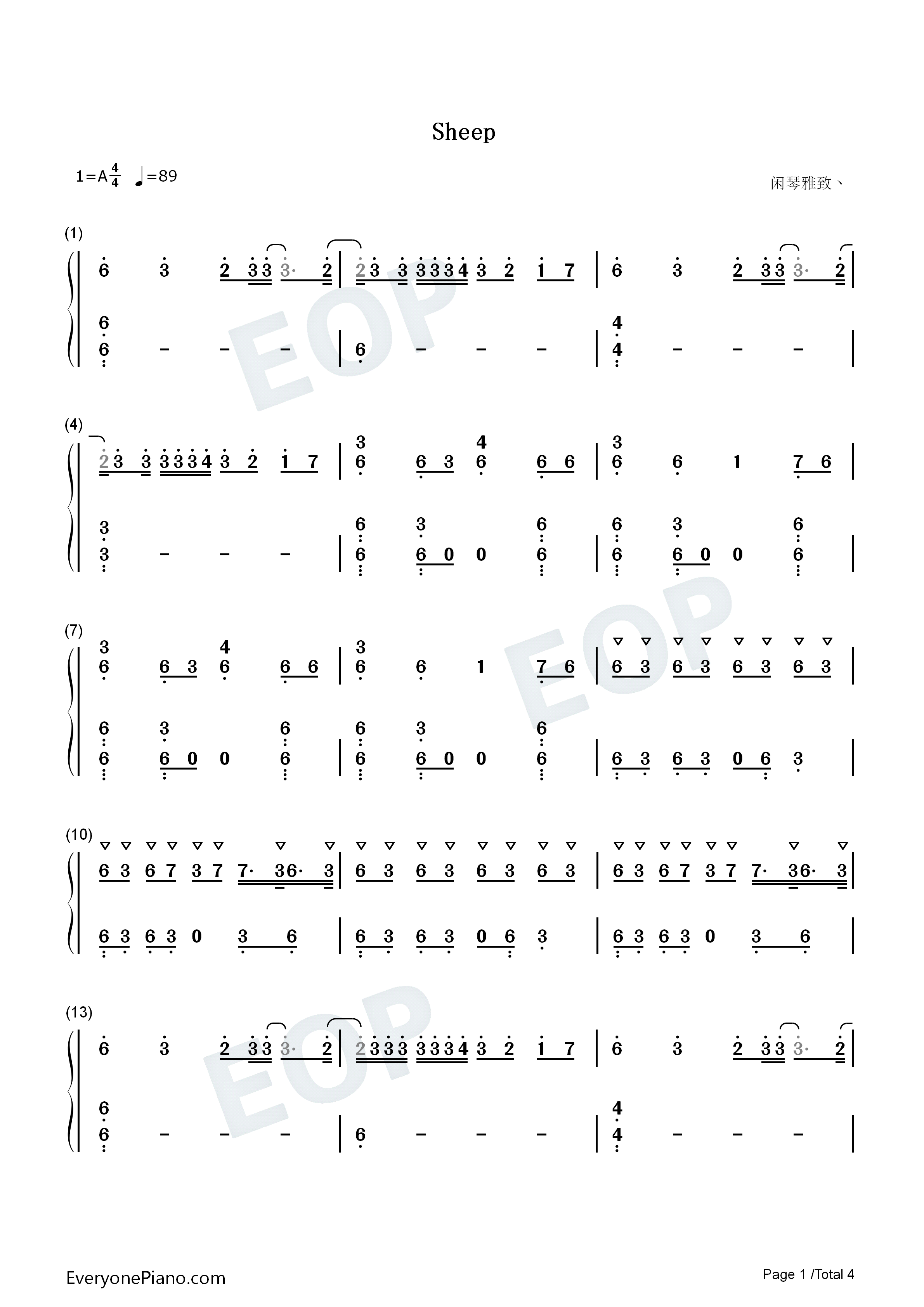 Sheep钢琴简谱_张艺兴_Alan_Walker演唱