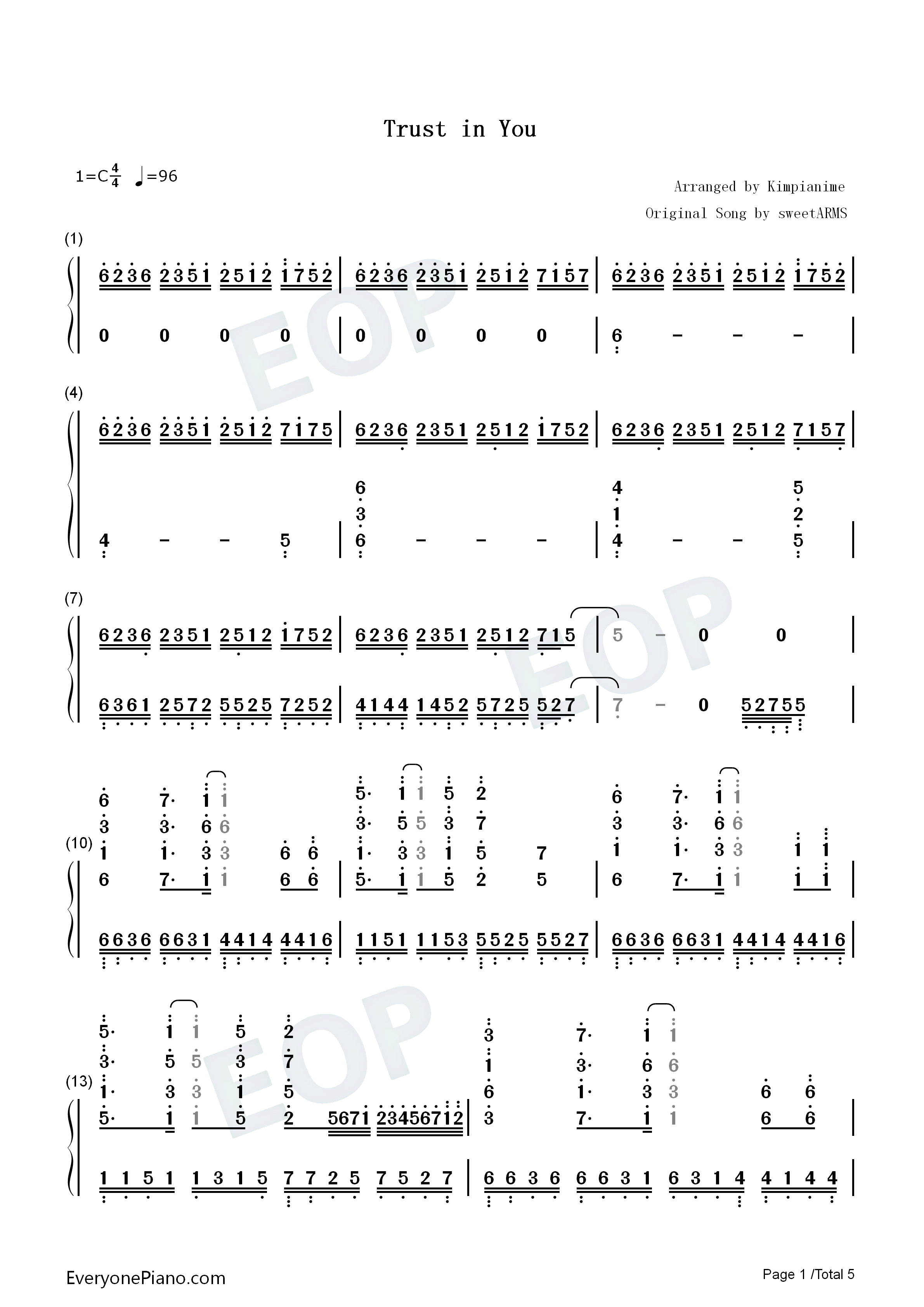 Trust_in_you钢琴简谱_sweet_ARMS演唱