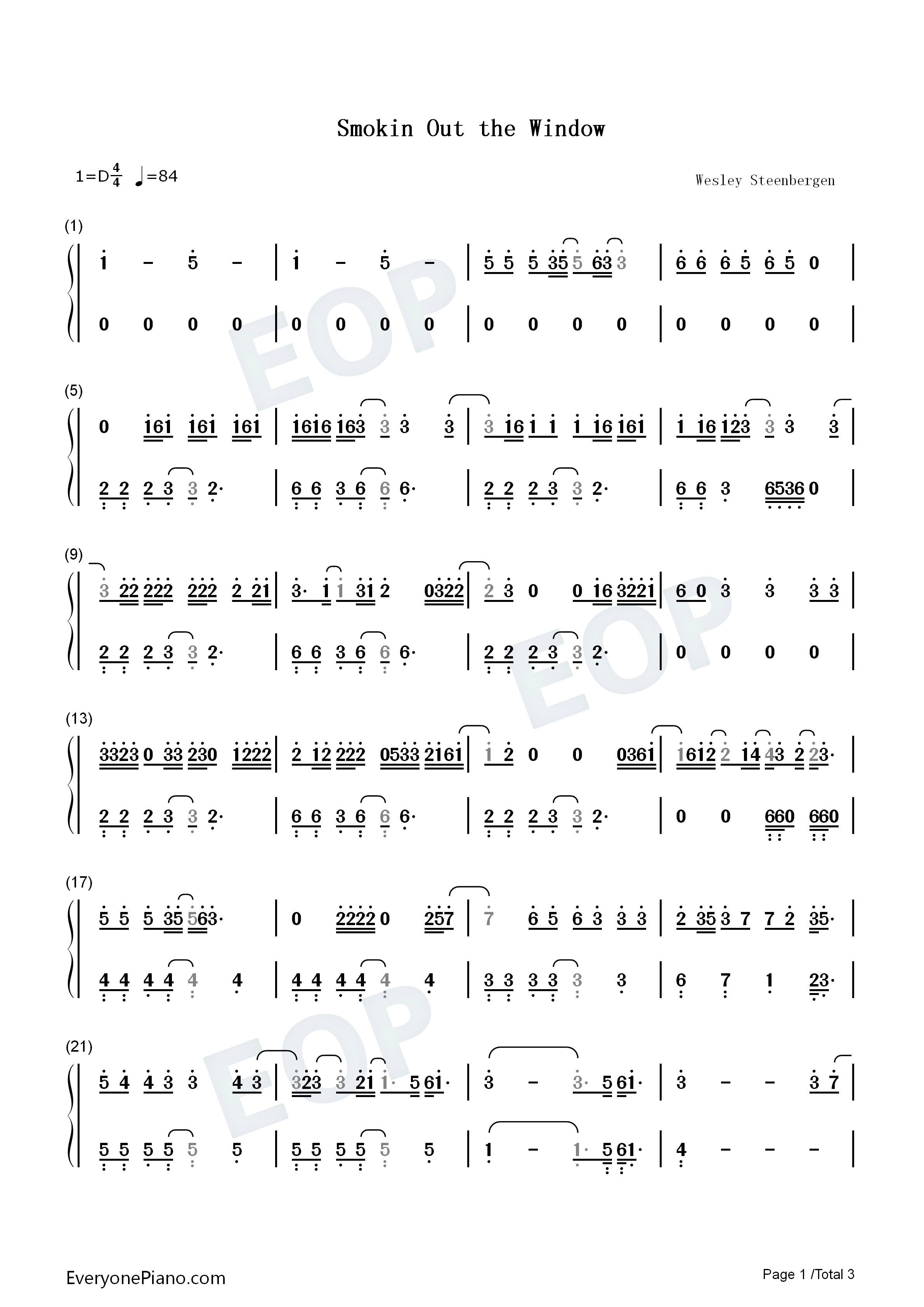 Smokin_Out_the_Window钢琴简谱_Silk_Sonic_Bruno_Mars_Anderson_.Paak演唱