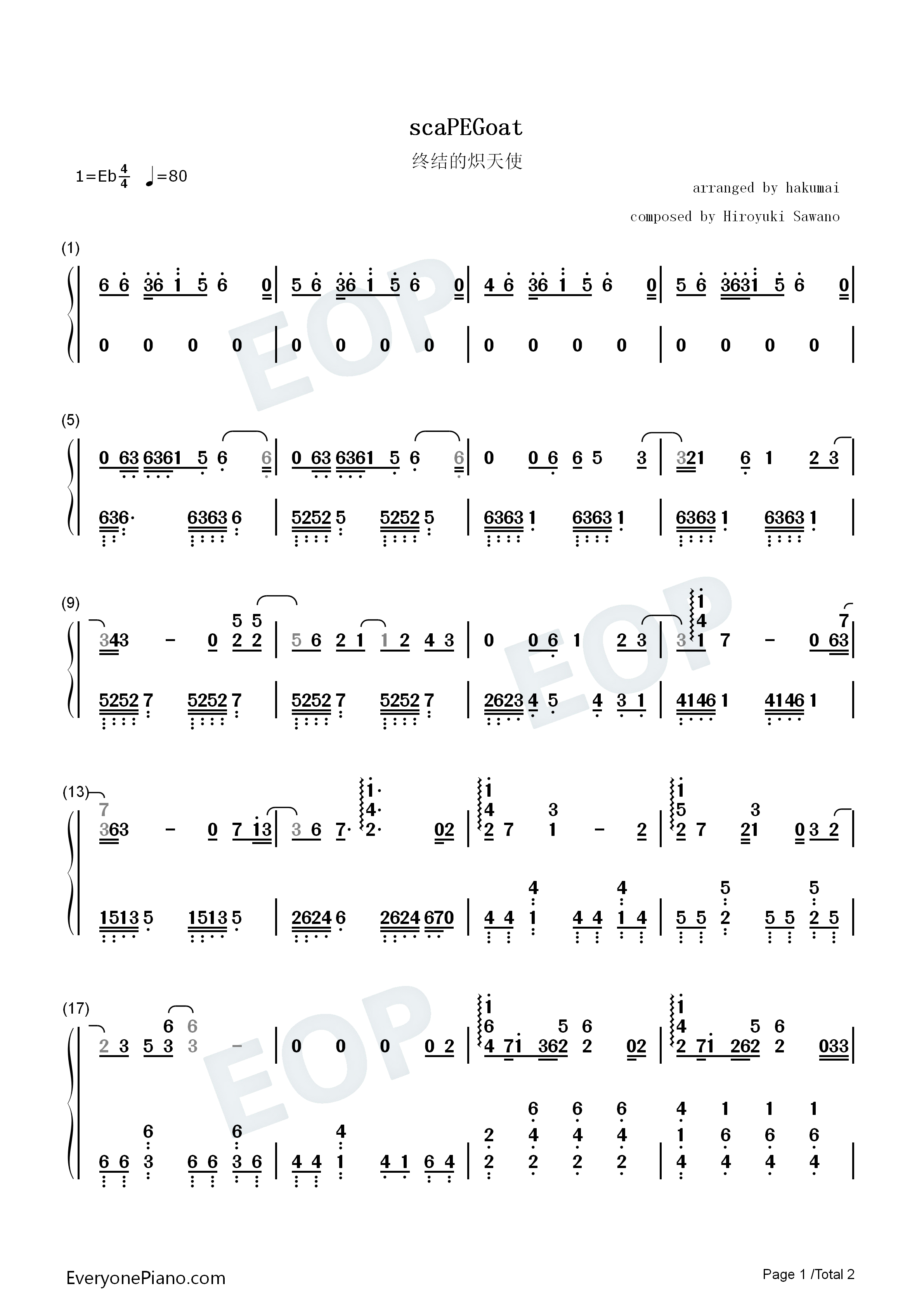 scaPEGoat钢琴简谱_SawanoHiroyuki[nZk]:Yosh演唱