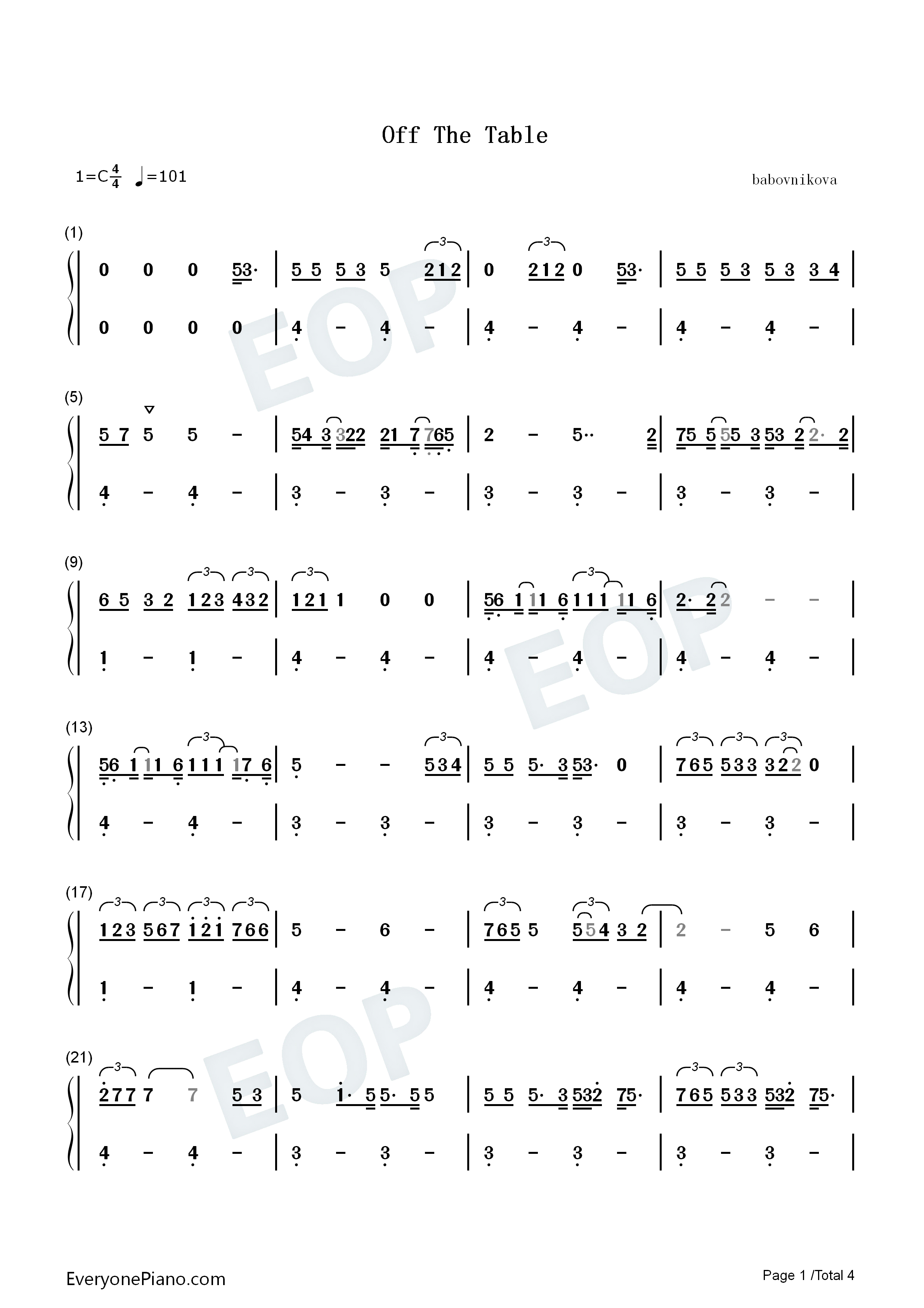 Off_the_Table钢琴简谱_Ariana_Grande_The_Weeknd演唱