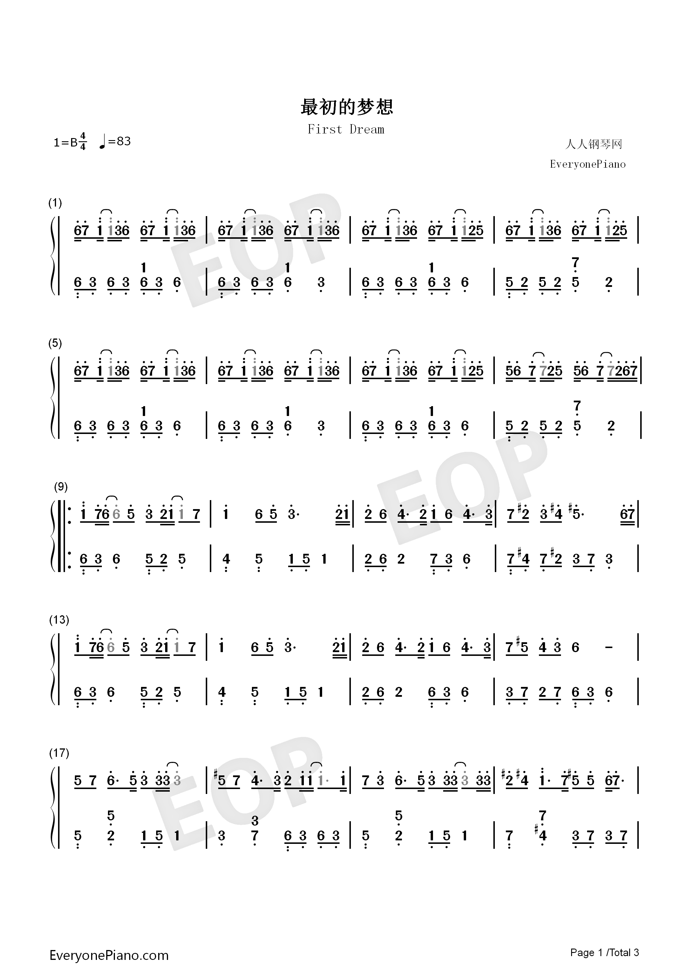 最初的梦想钢琴简谱_范玮琪演唱