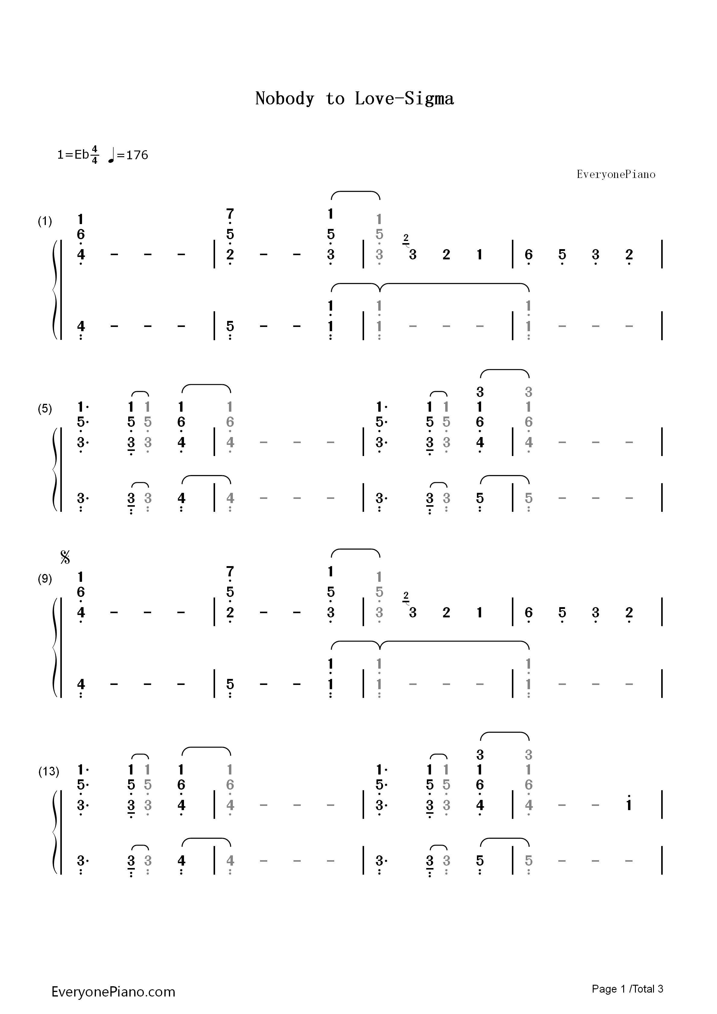 Nobody_to_Love钢琴简谱_Sigma演唱