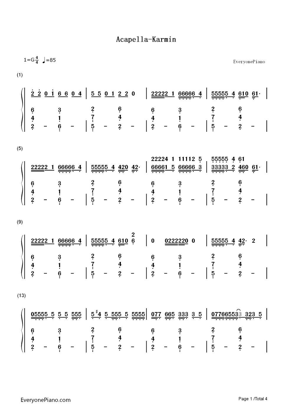 Acapella钢琴简谱_Karmin演唱