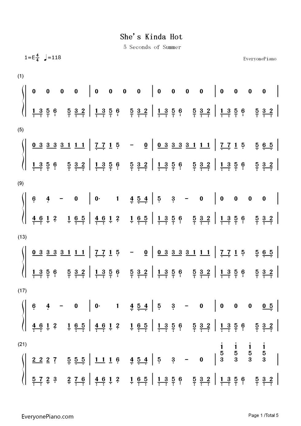 She's_Kinda_Hot钢琴简谱_5_Seconds_of_Summer演唱