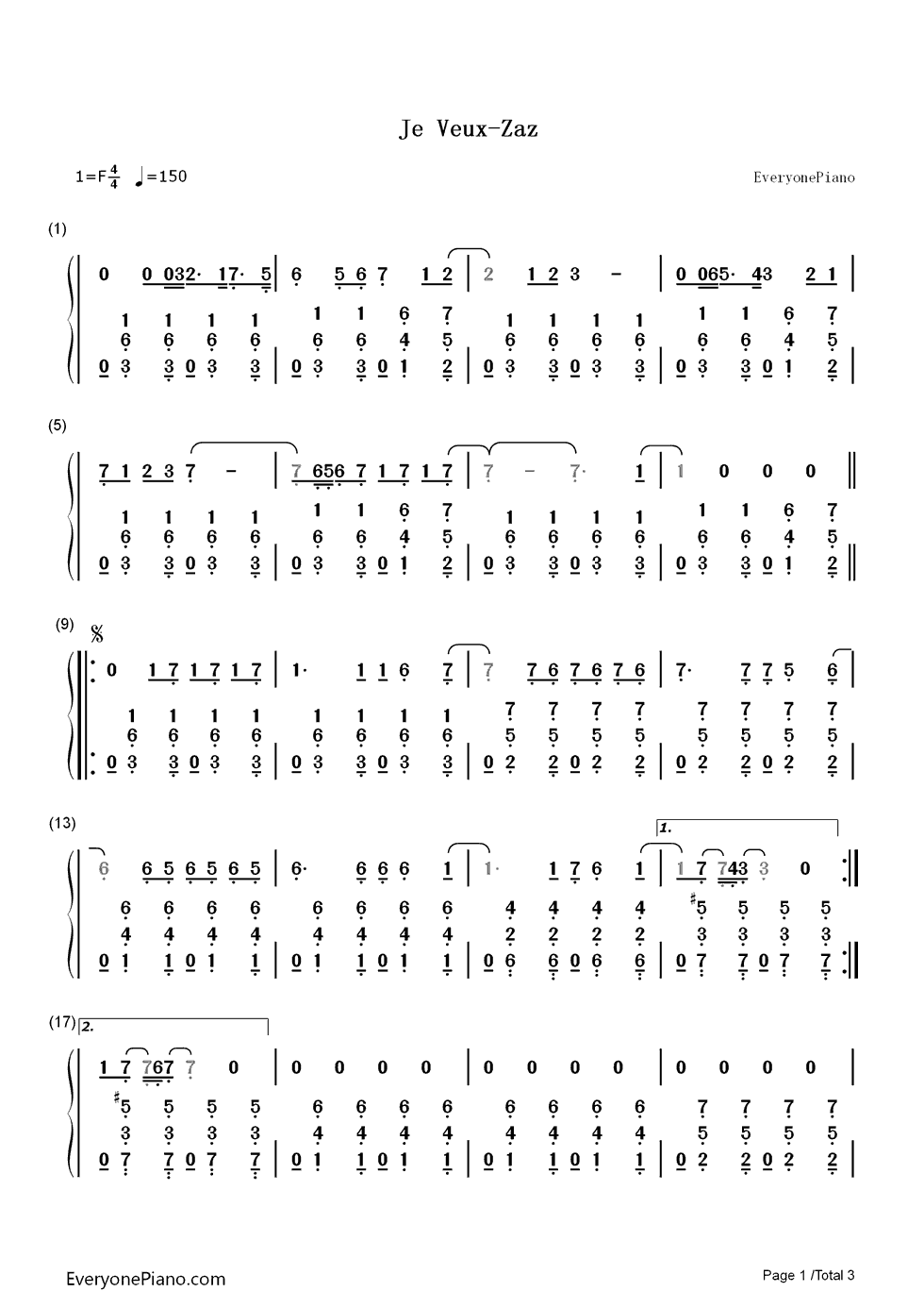 Je_Veux钢琴简谱_Zaz演唱
