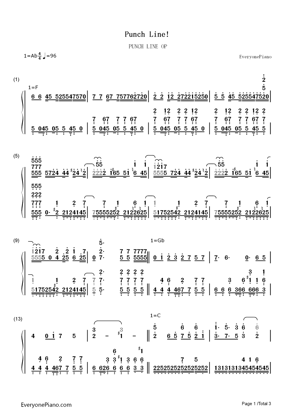 Punch_Line钢琴简谱_翔子炭♥电波组演唱