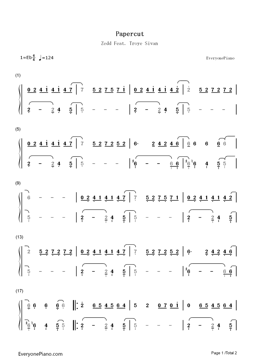 Papercut钢琴简谱_Zedd_&_Troye_Sivan演唱