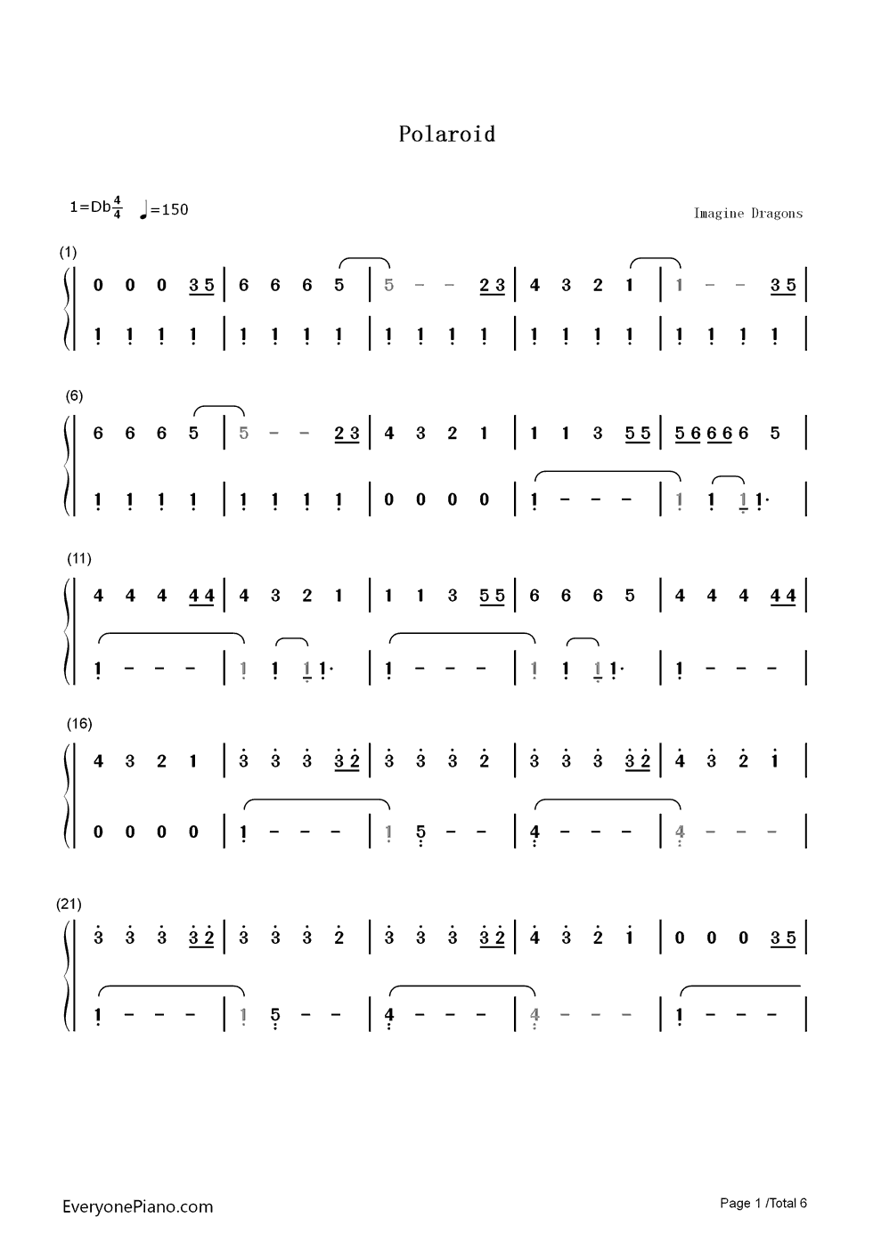 Polaroid钢琴简谱_Imagine_Dragons演唱