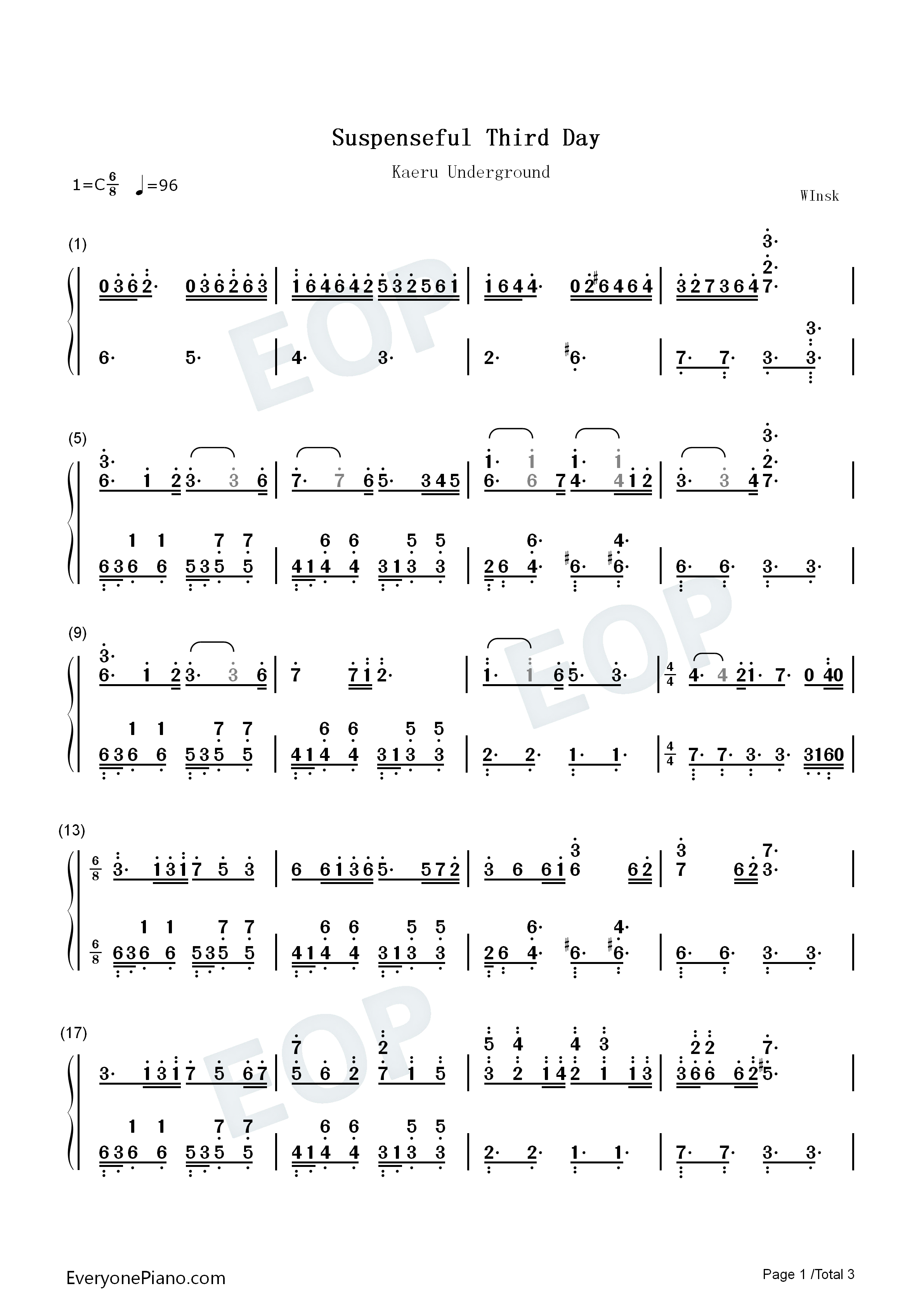 Suspenseful_Third_Day钢琴简谱_Kaeru_Underground演唱