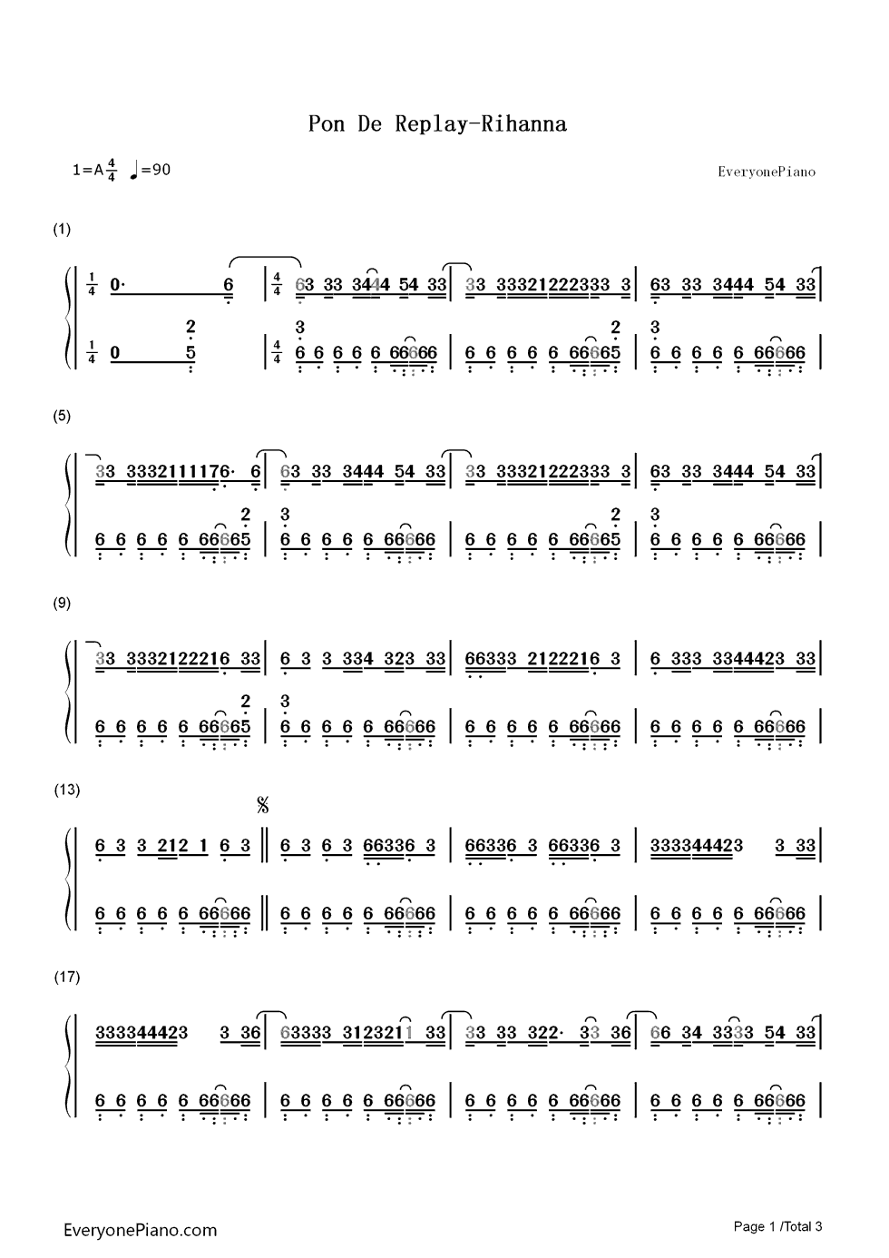 Pon_de_Replay钢琴简谱_Rihanna演唱