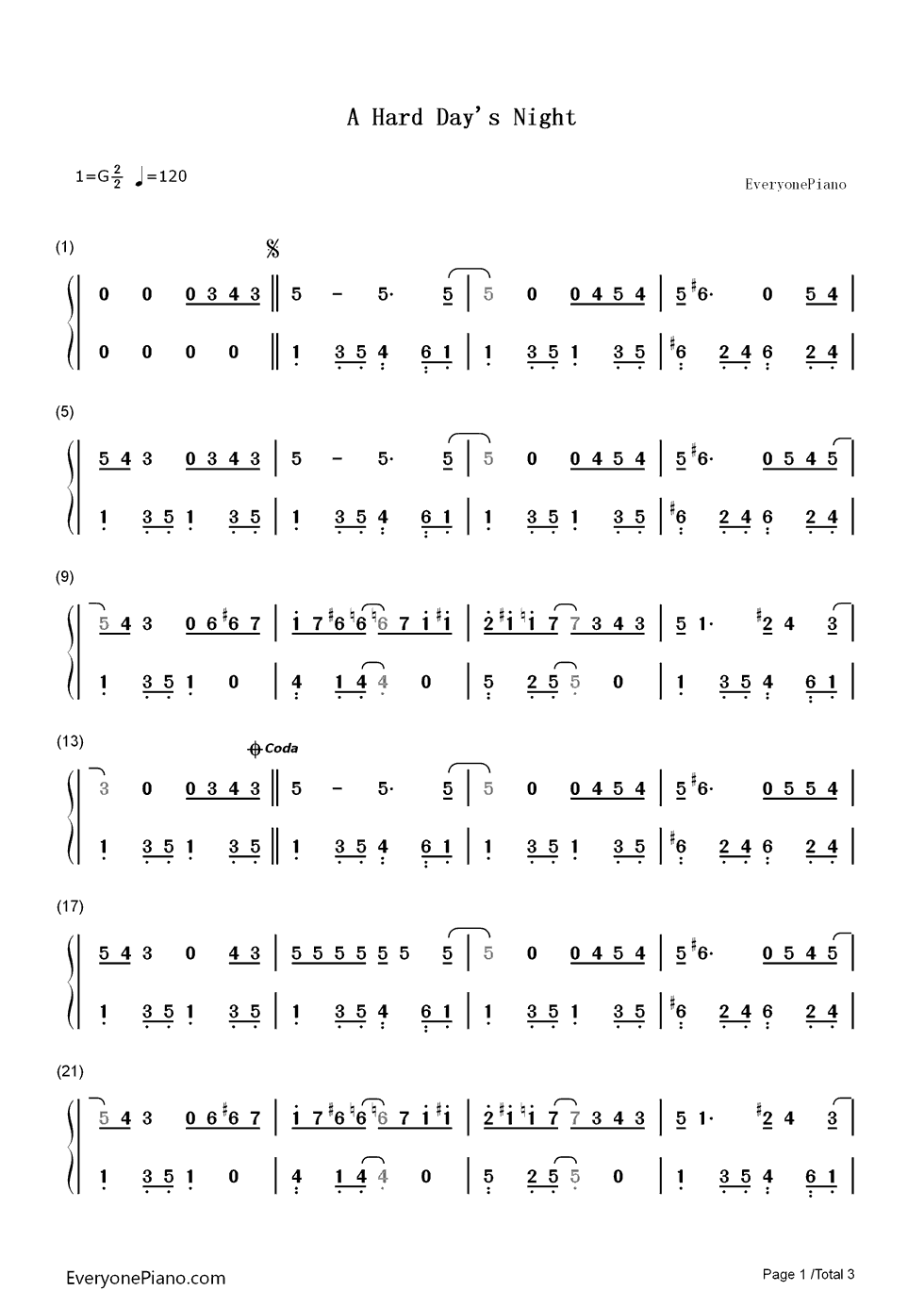 A_Hard_Day's_Night钢琴简谱_The_Beatles演唱