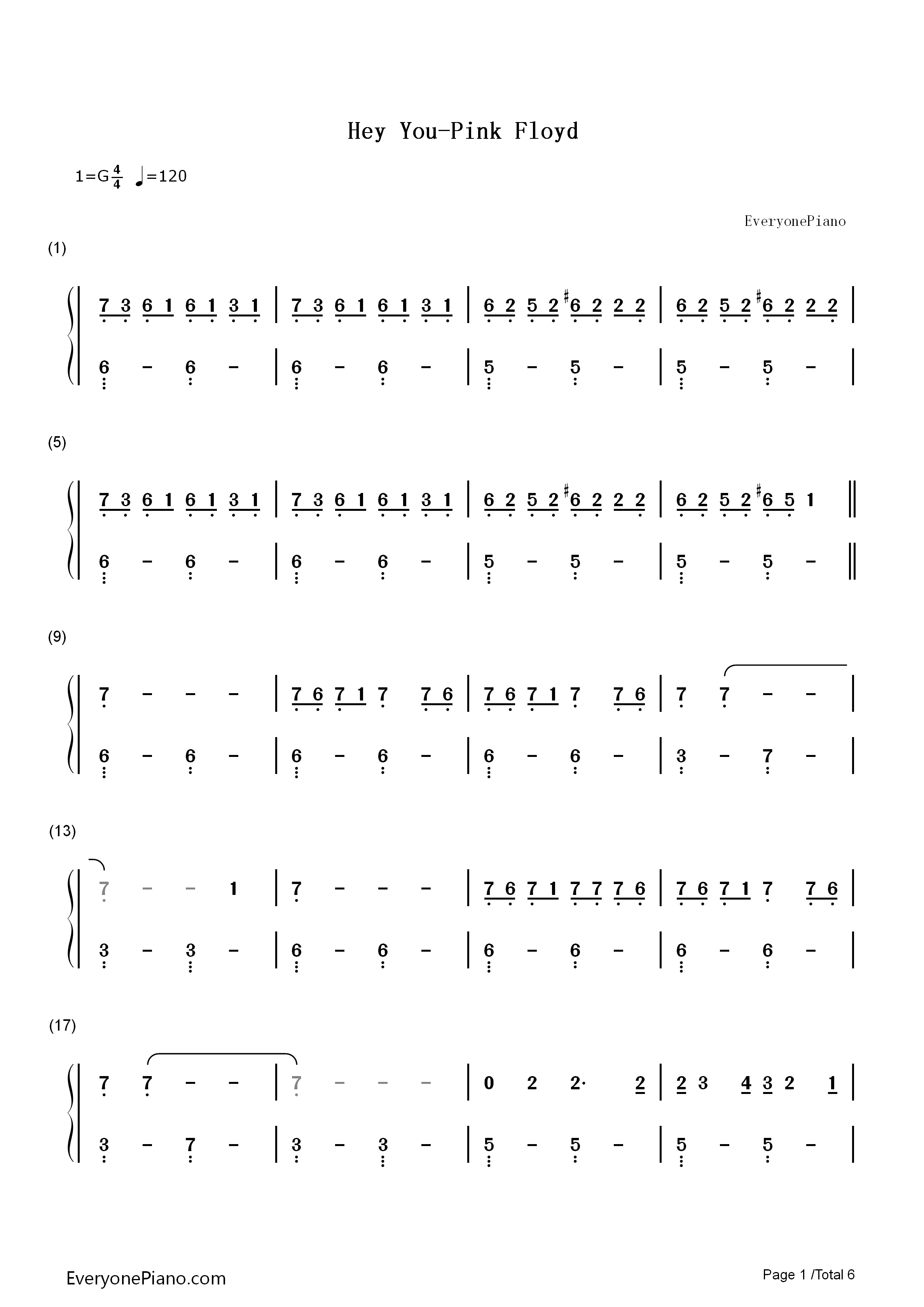 Hey_You钢琴简谱_Pink_Floyd演唱