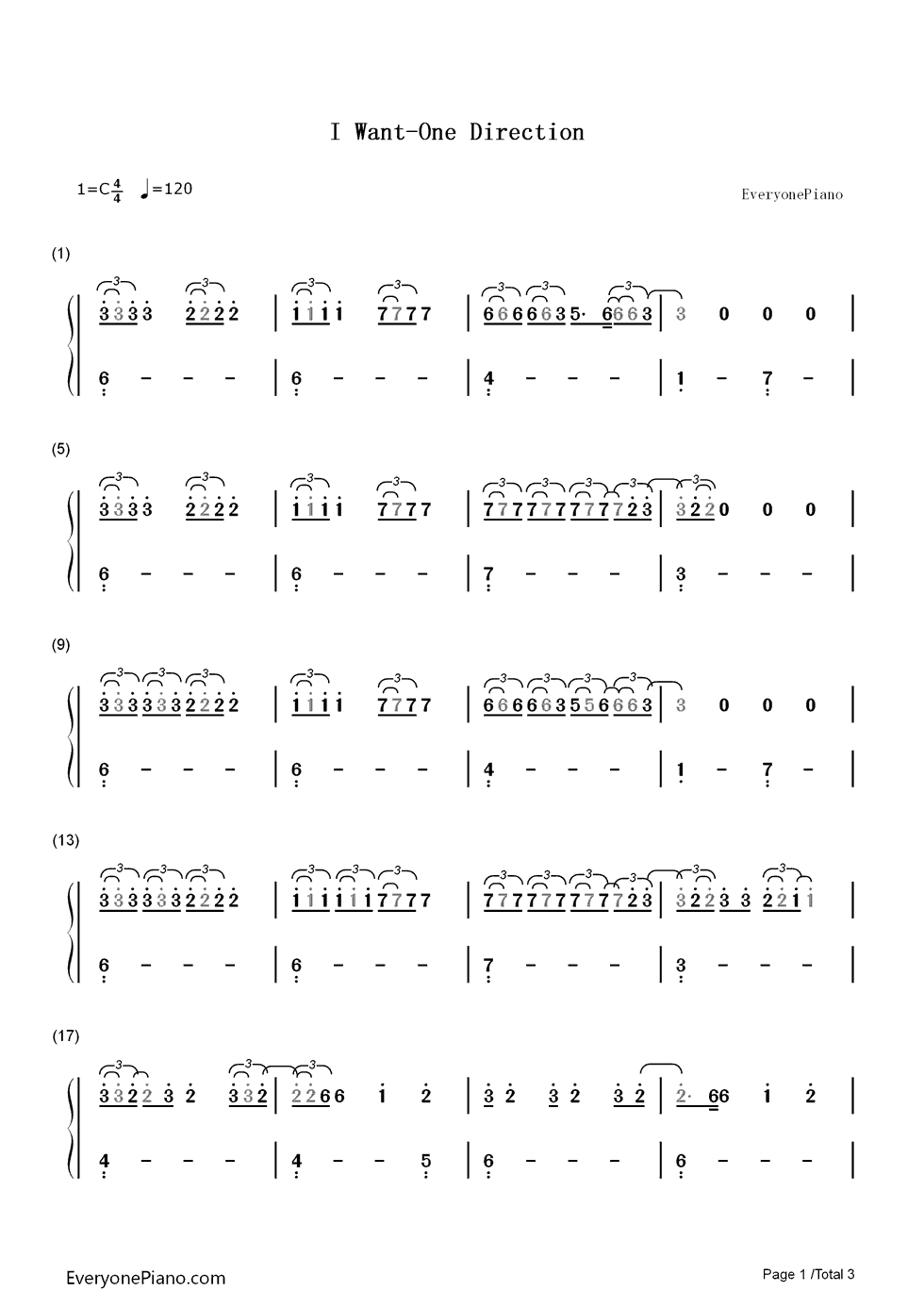 I_Want钢琴简谱_One_Direction演唱