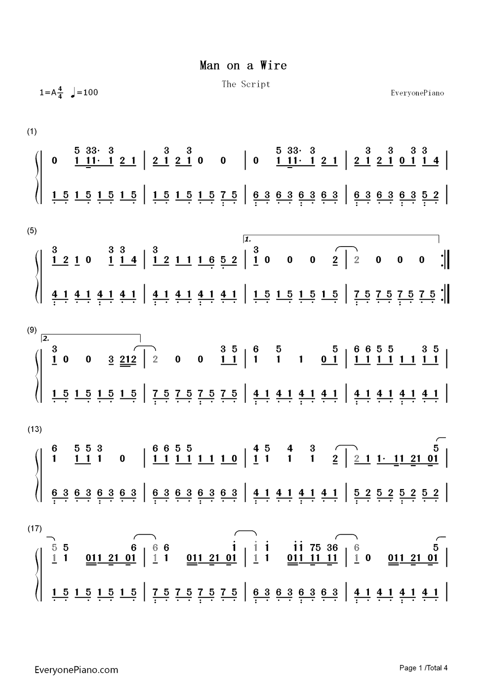 Man_on_a_Wire钢琴简谱_The_Script演唱