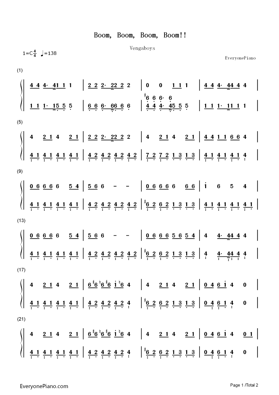 Boom_Boom_Boom_Boom钢琴简谱_Vengaboys演唱