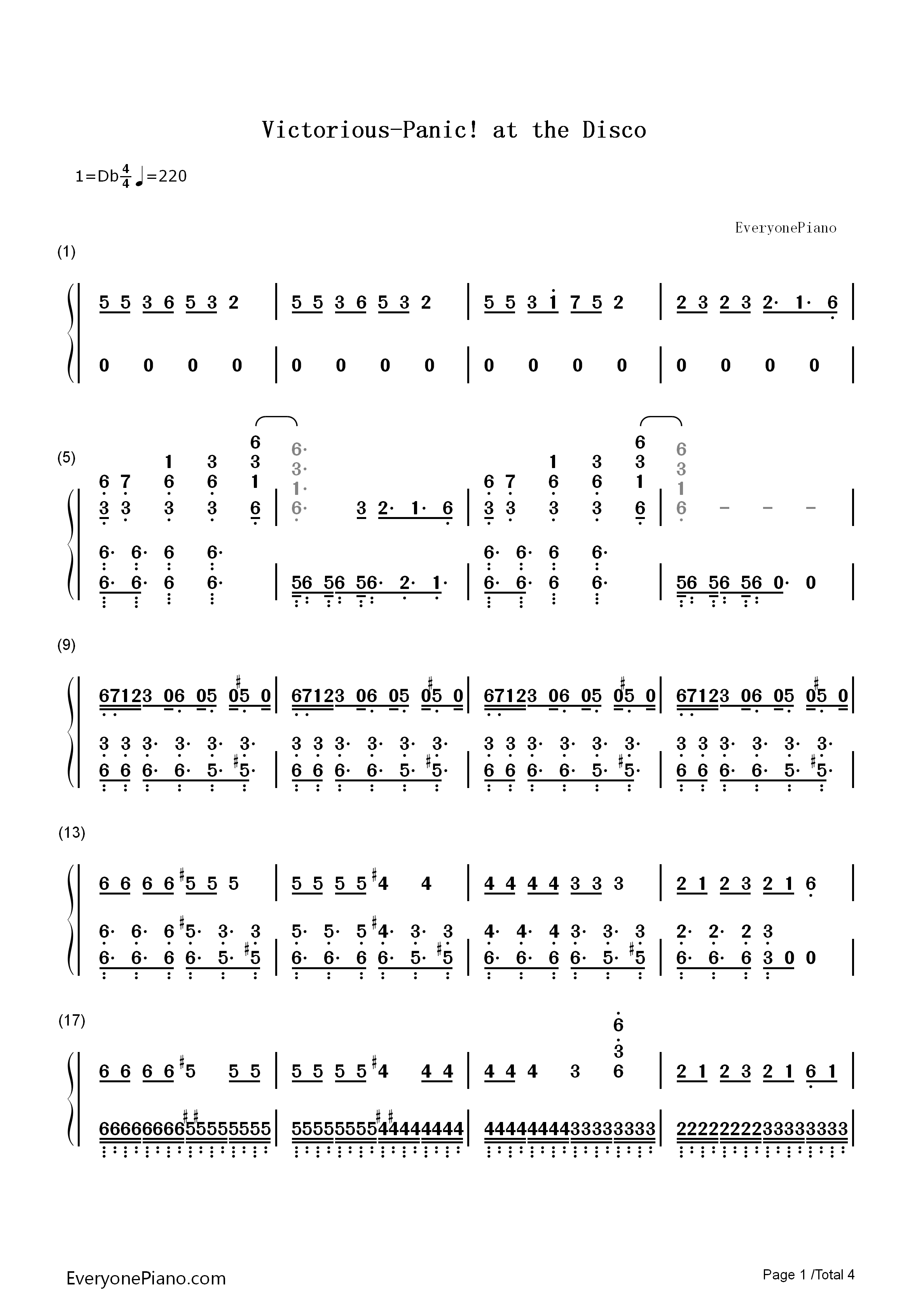 Victorious钢琴简谱_Panic_at_the_Disco演唱