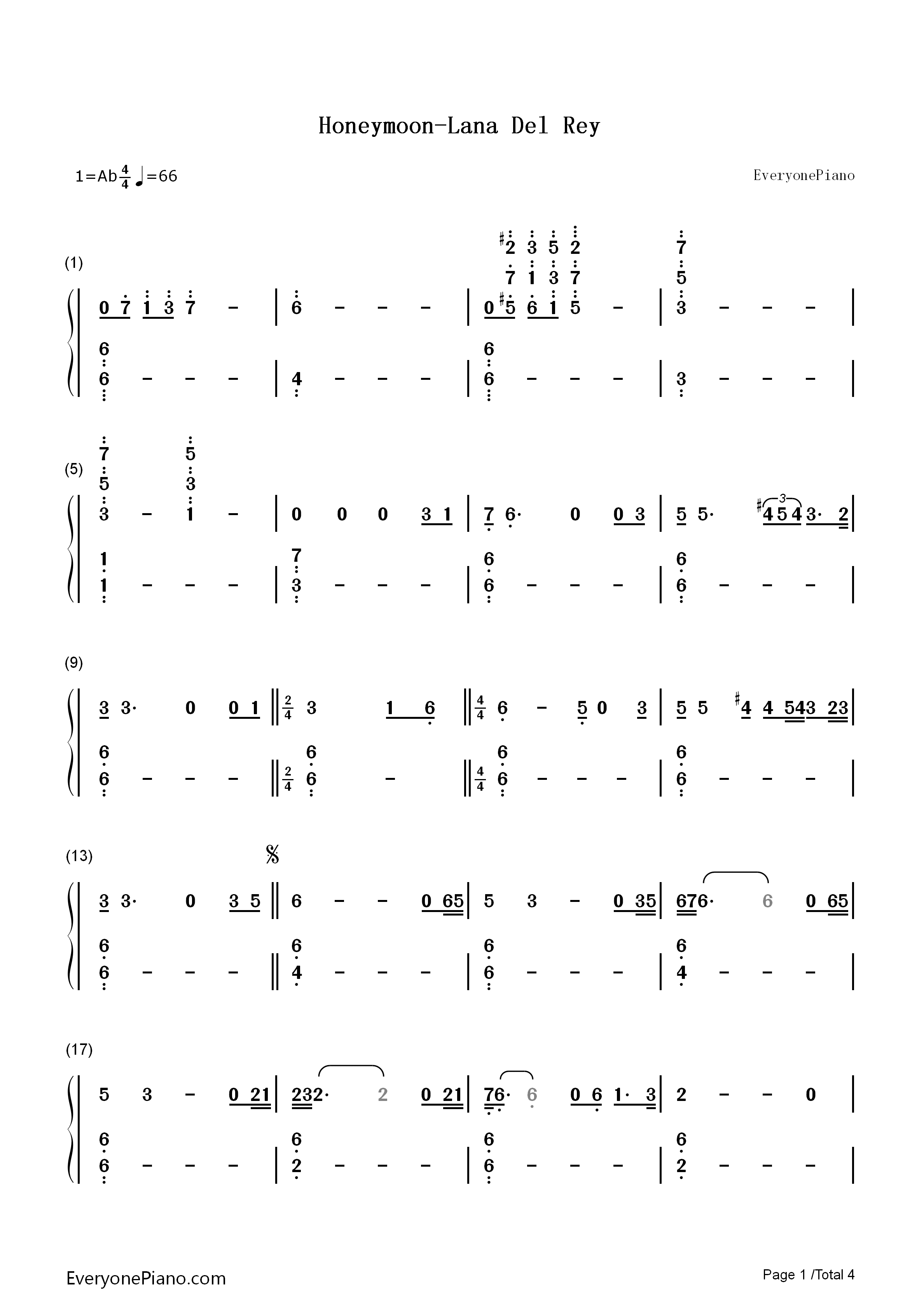 Honeymoon钢琴简谱_Lana_Del_Rey演唱