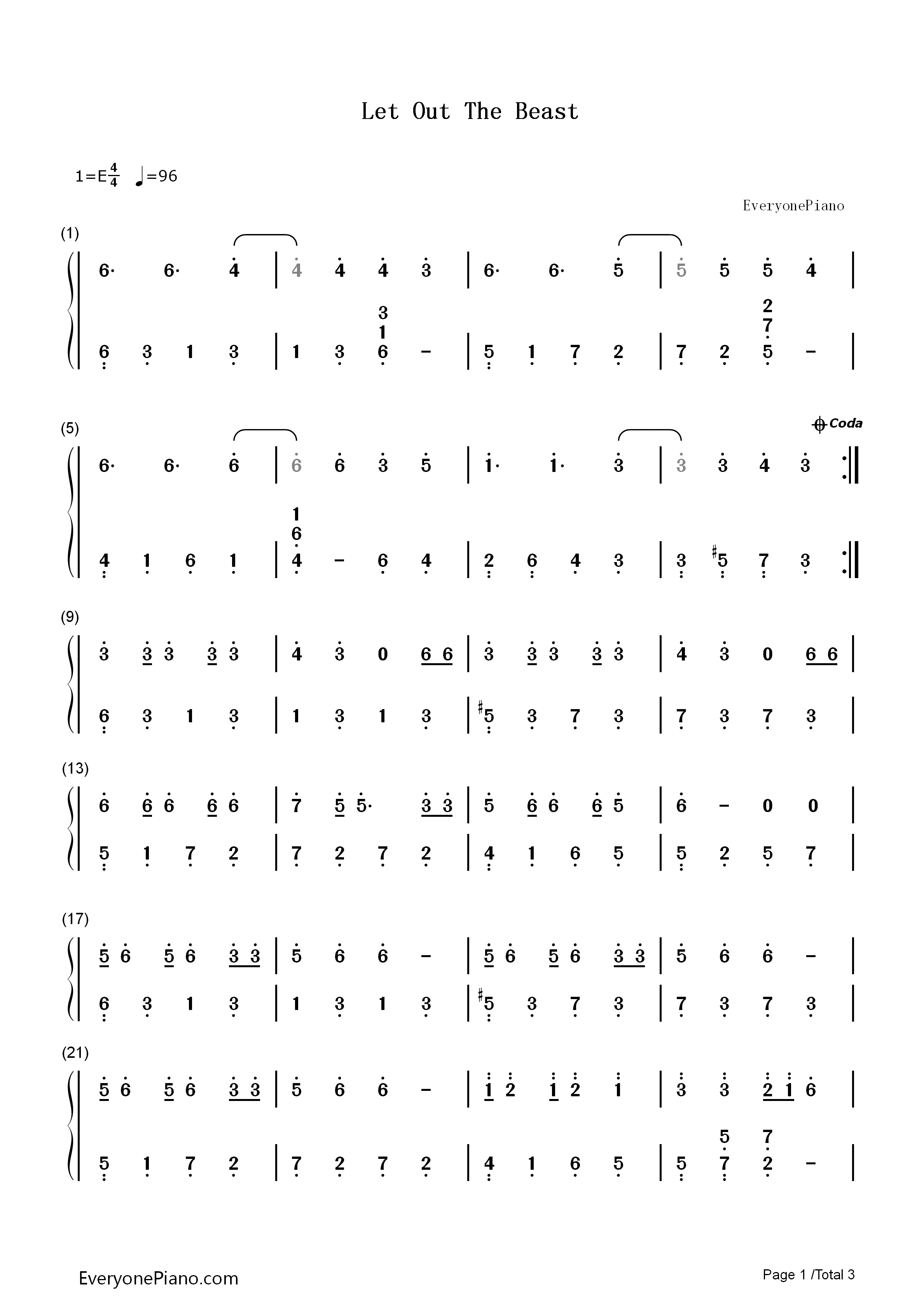 Let_Out_the_Beast钢琴简谱_EXO演唱