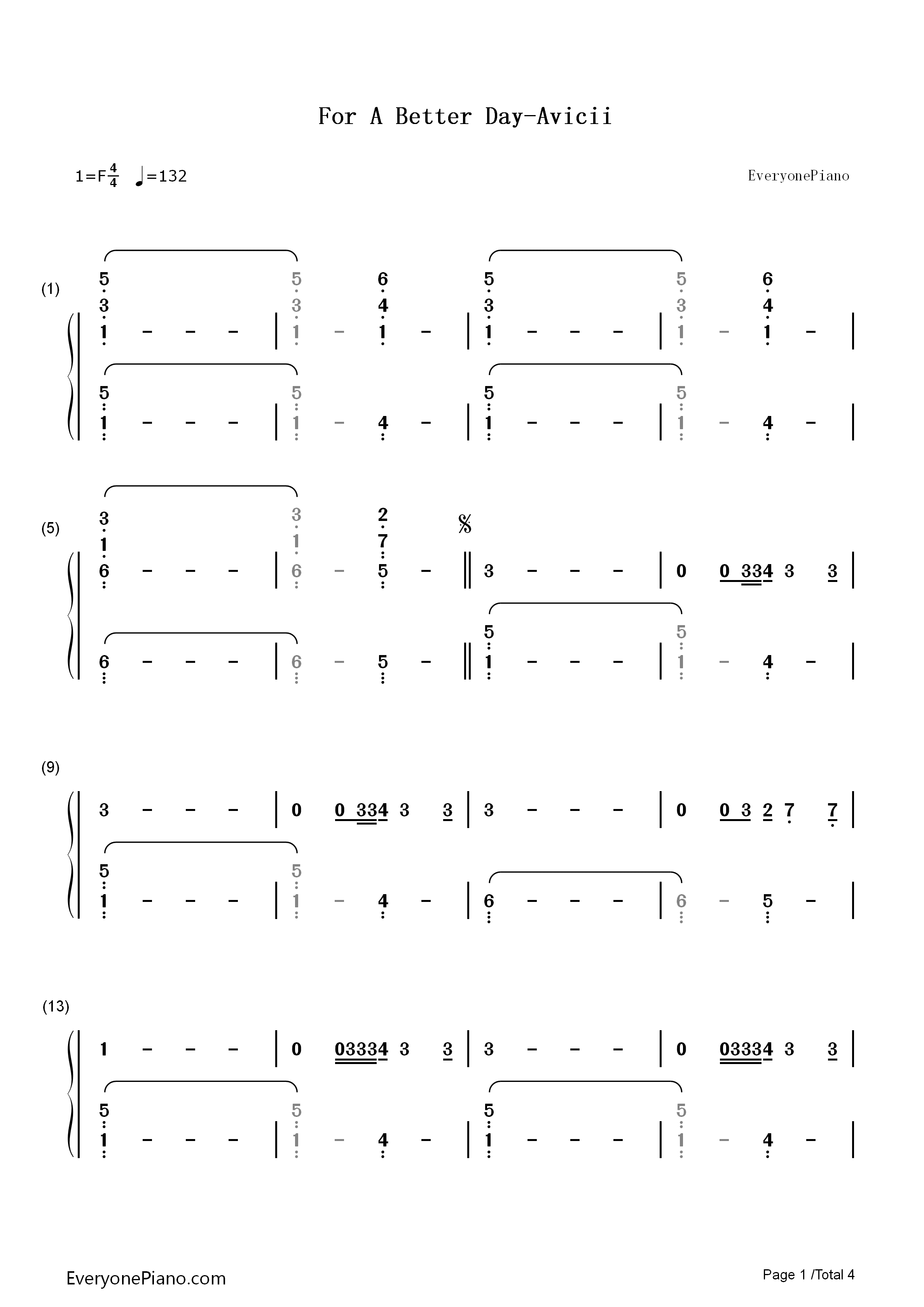 For_a_Better_Day钢琴简谱_Avicii演唱