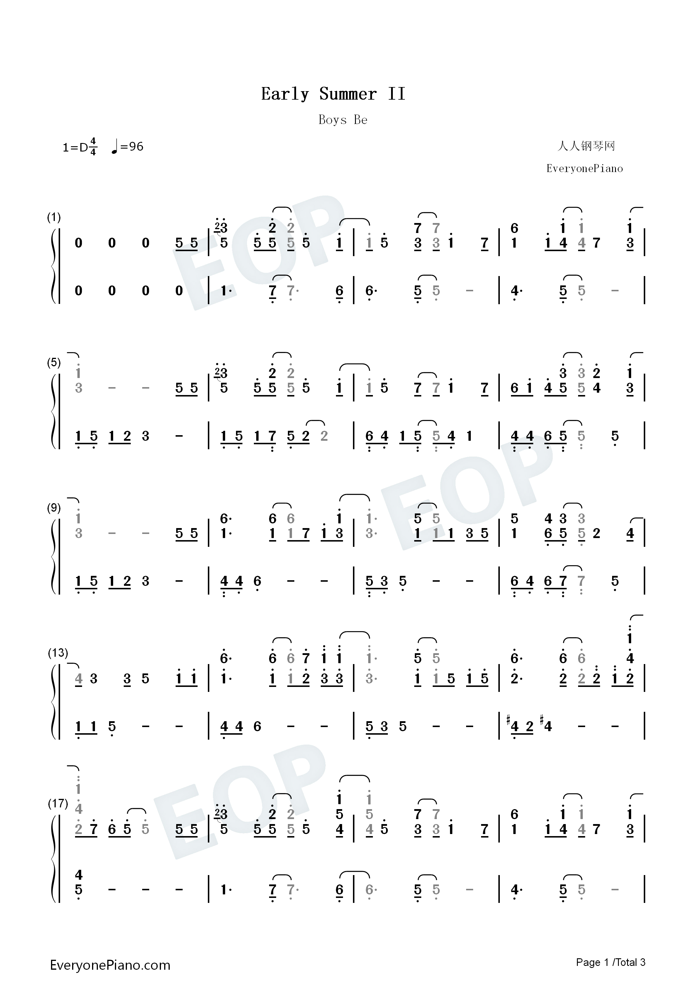 Early_Summer_II钢琴简谱_Be_Factory演唱