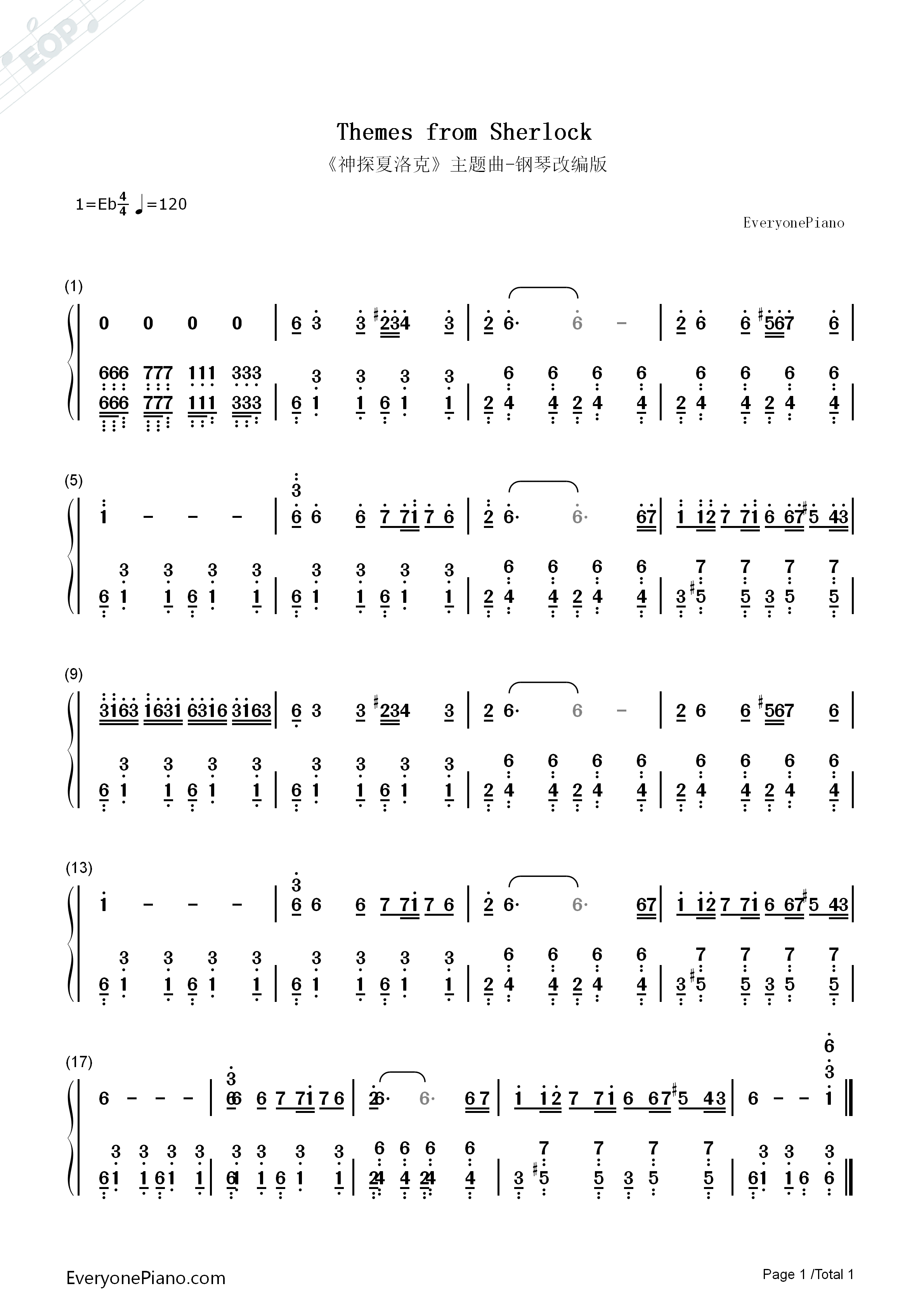 神探夏洛克主题曲钢琴简谱_David_Arnold_and_Michael_Price演唱