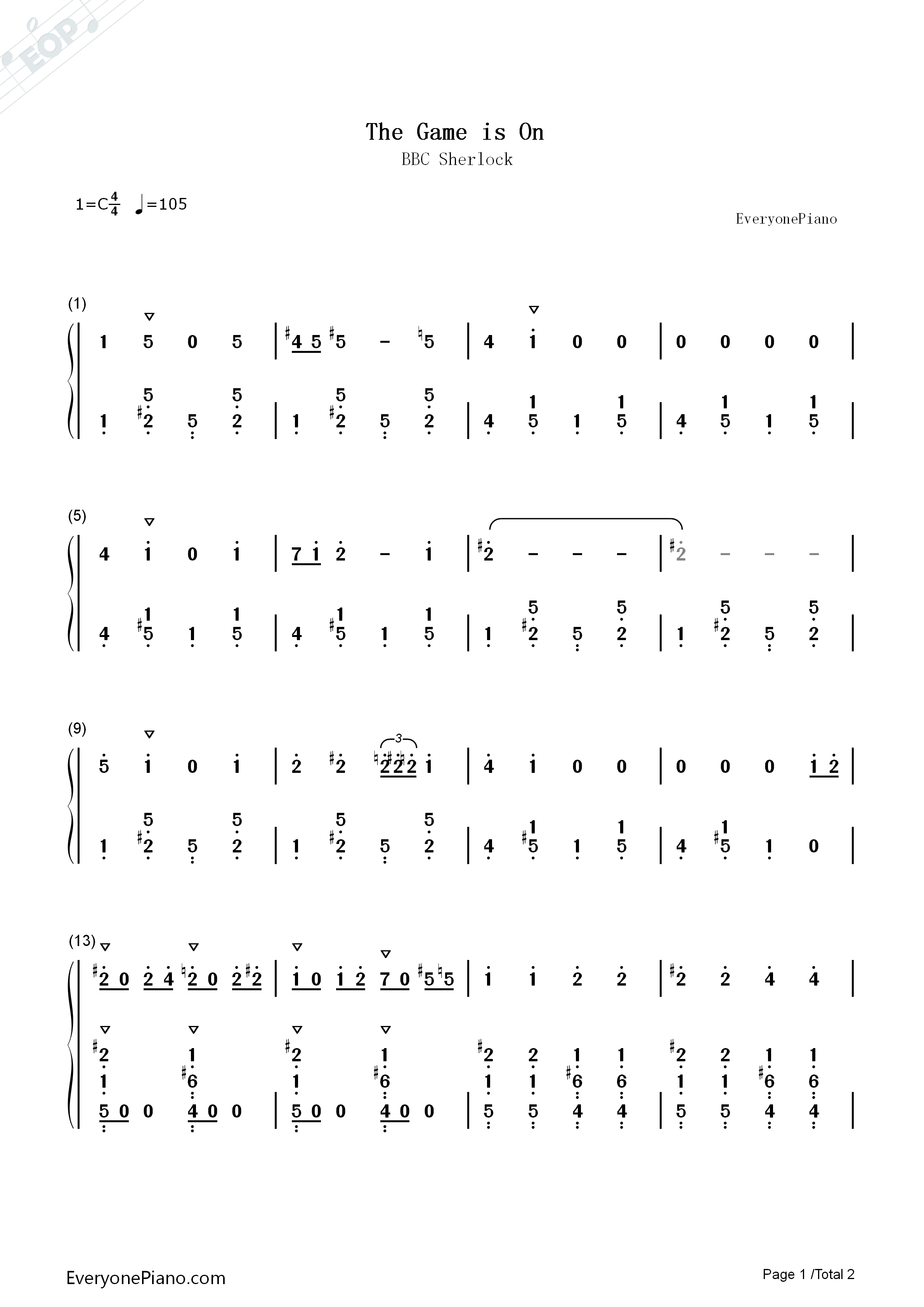 The_Game_is_On钢琴简谱_David_Arnold_and_Michael_Price演唱