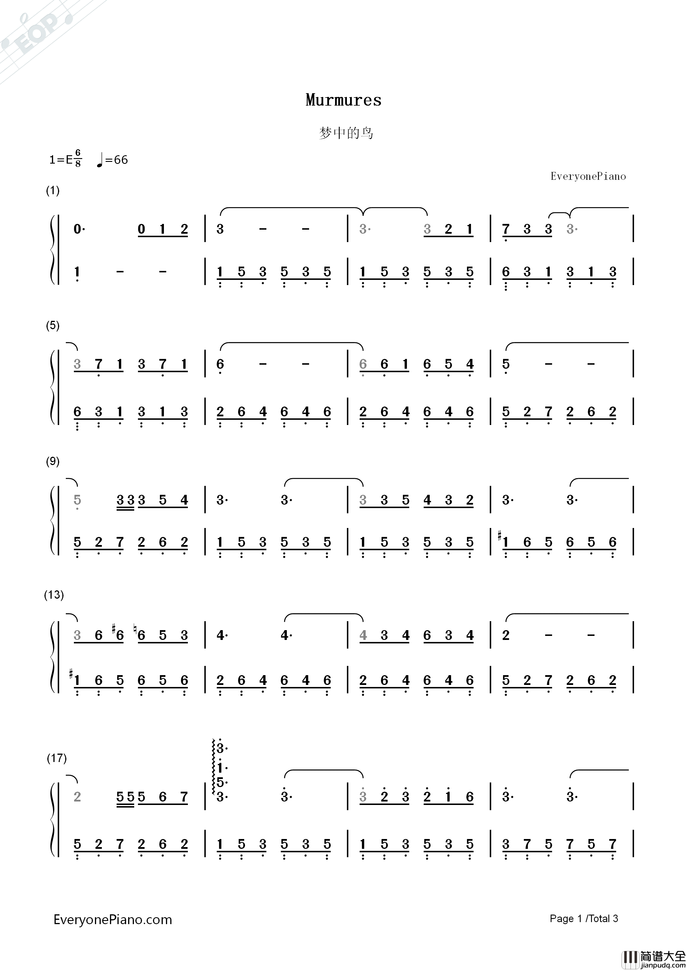 梦中的鸟钢琴简谱_理查德·克莱德曼__Richard_Clayderman演唱