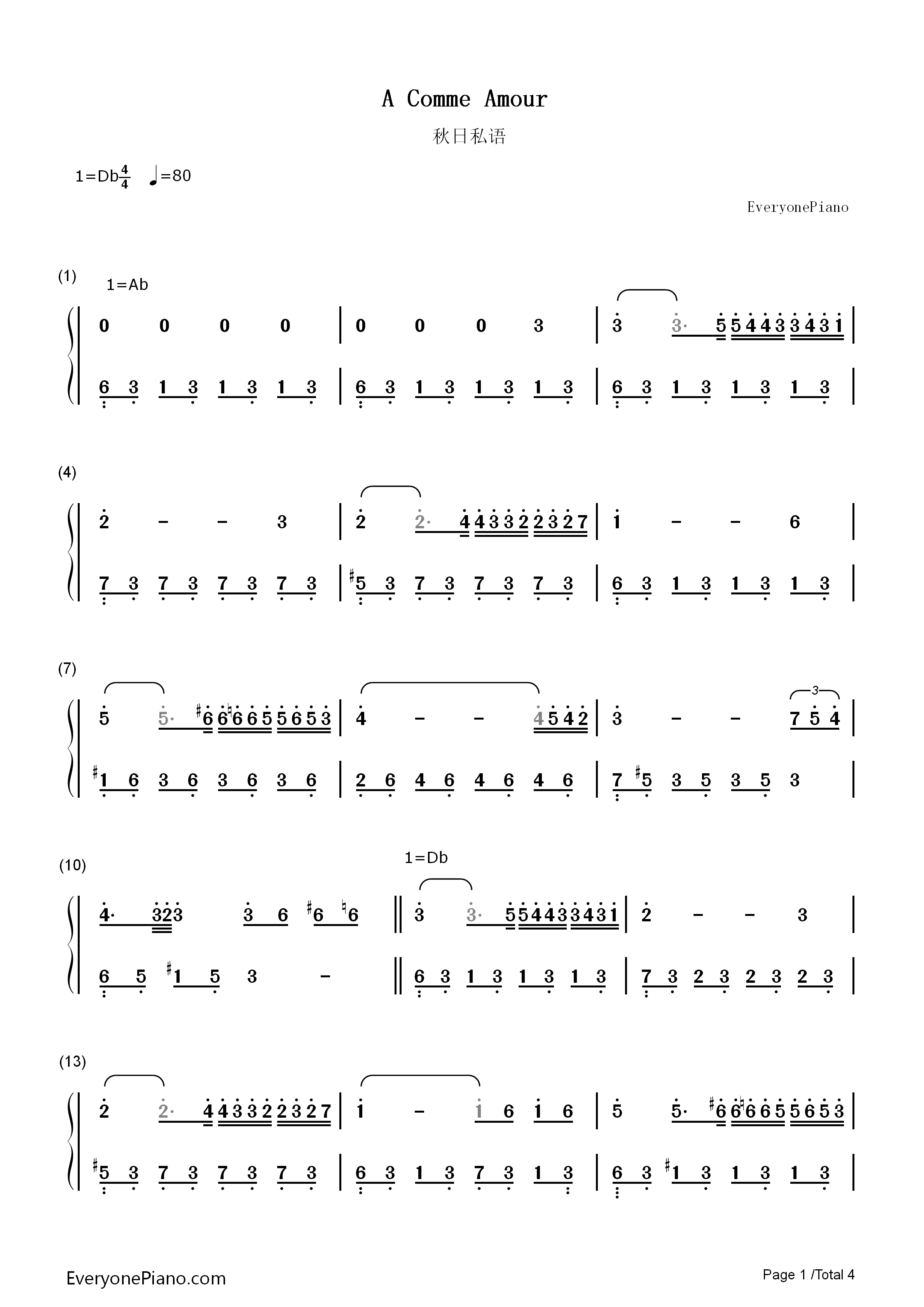秋日私语钢琴简谱_理查德·克莱德曼__Richard_Clayderman演唱