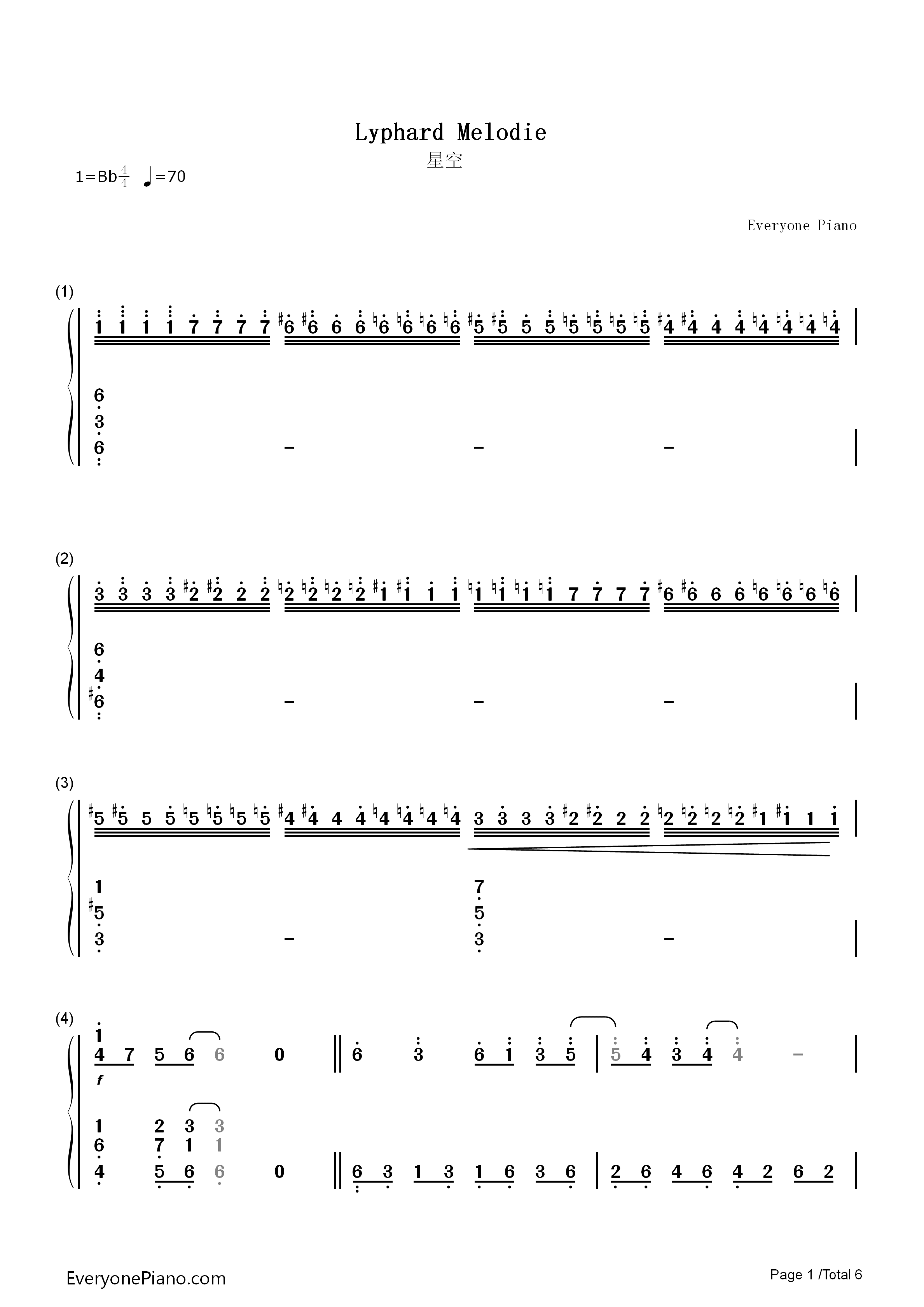 星空钢琴简谱_理查德·克莱德曼_Richard_Clayderman演唱