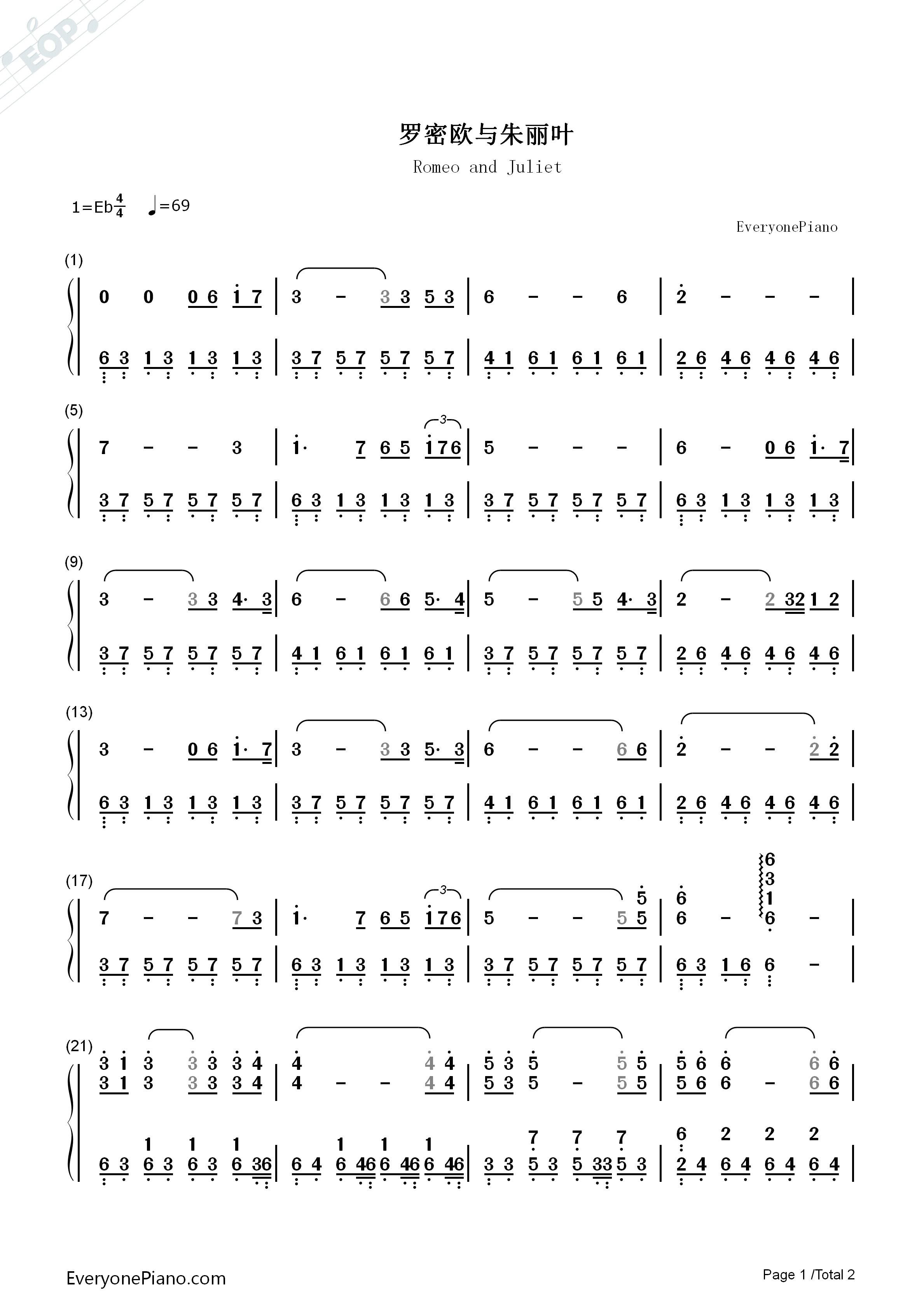 罗密欧与朱丽叶钢琴简谱_理查德·克莱德曼__Richard_Clayderman演唱