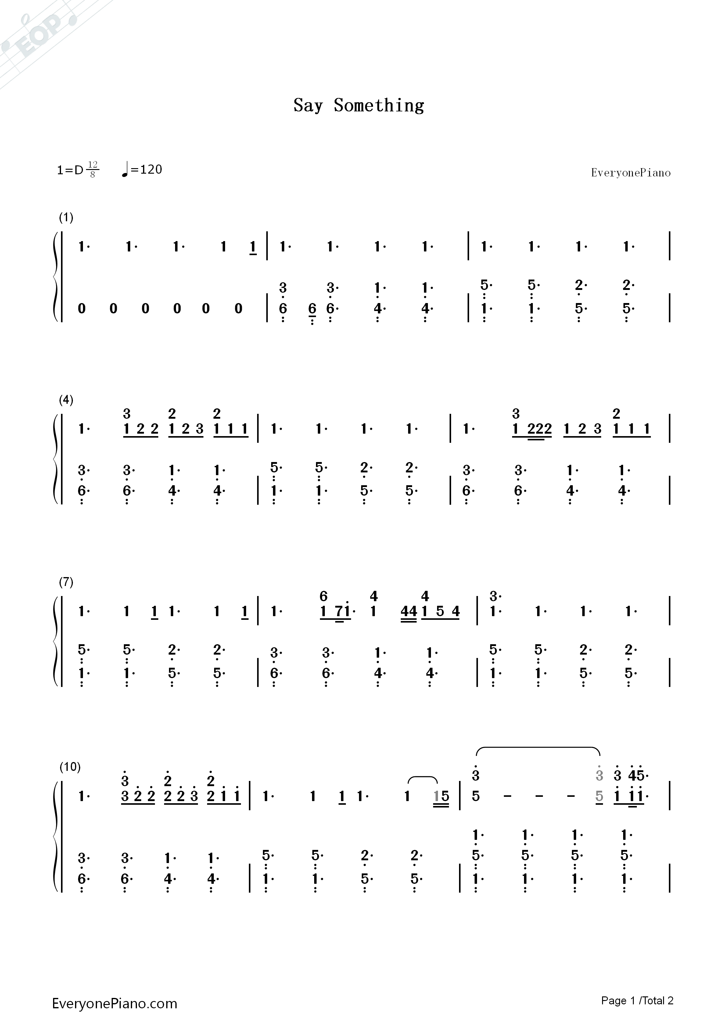 Say_Something钢琴简谱_A_Great_Big_World__Christina_Aguilera演唱