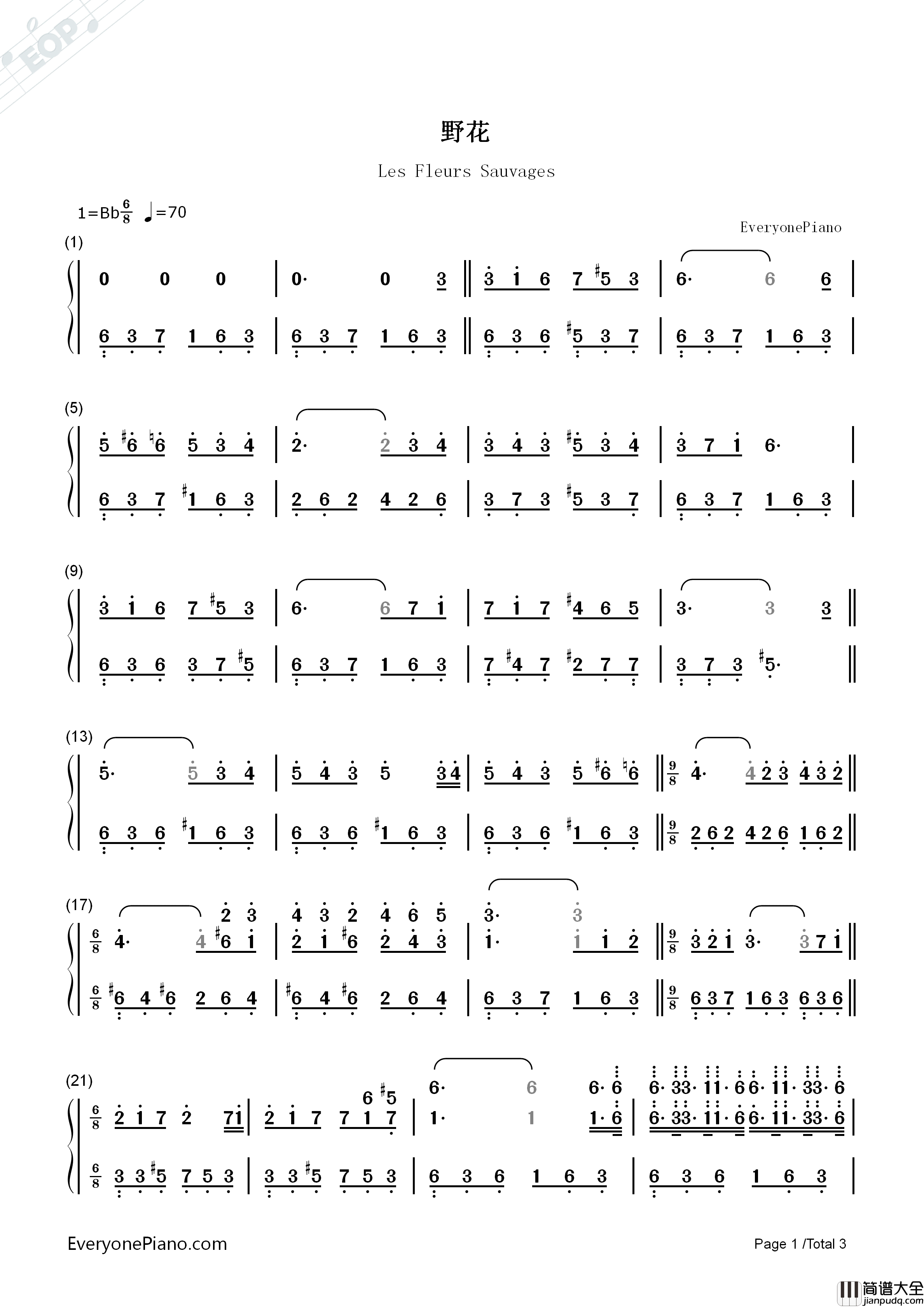 野花钢琴简谱_理查德·克莱德曼__Richard_Clayderman演唱