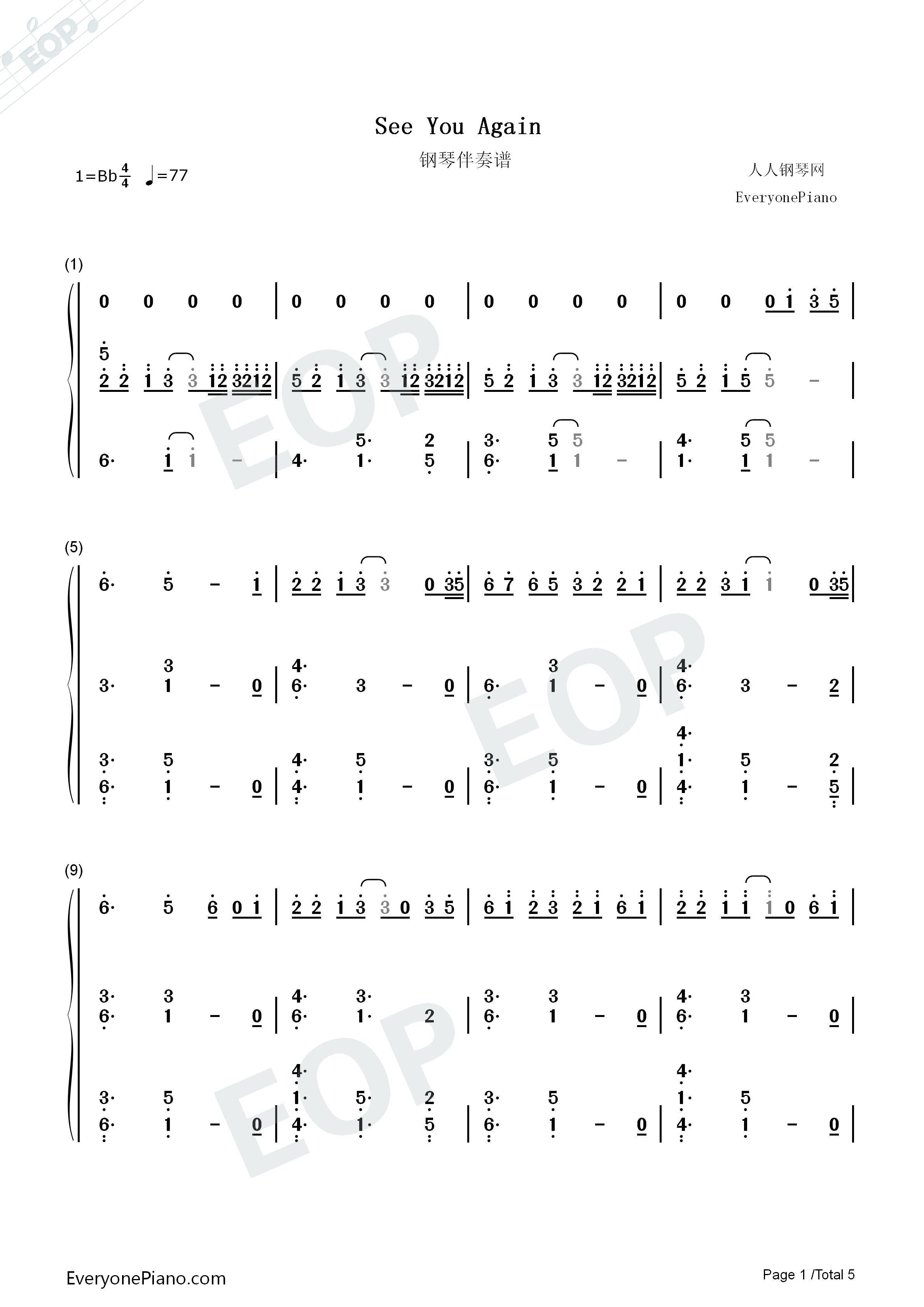 See_You_Again钢琴简谱_Wiz_Khalifa_Charlie_Puth演唱