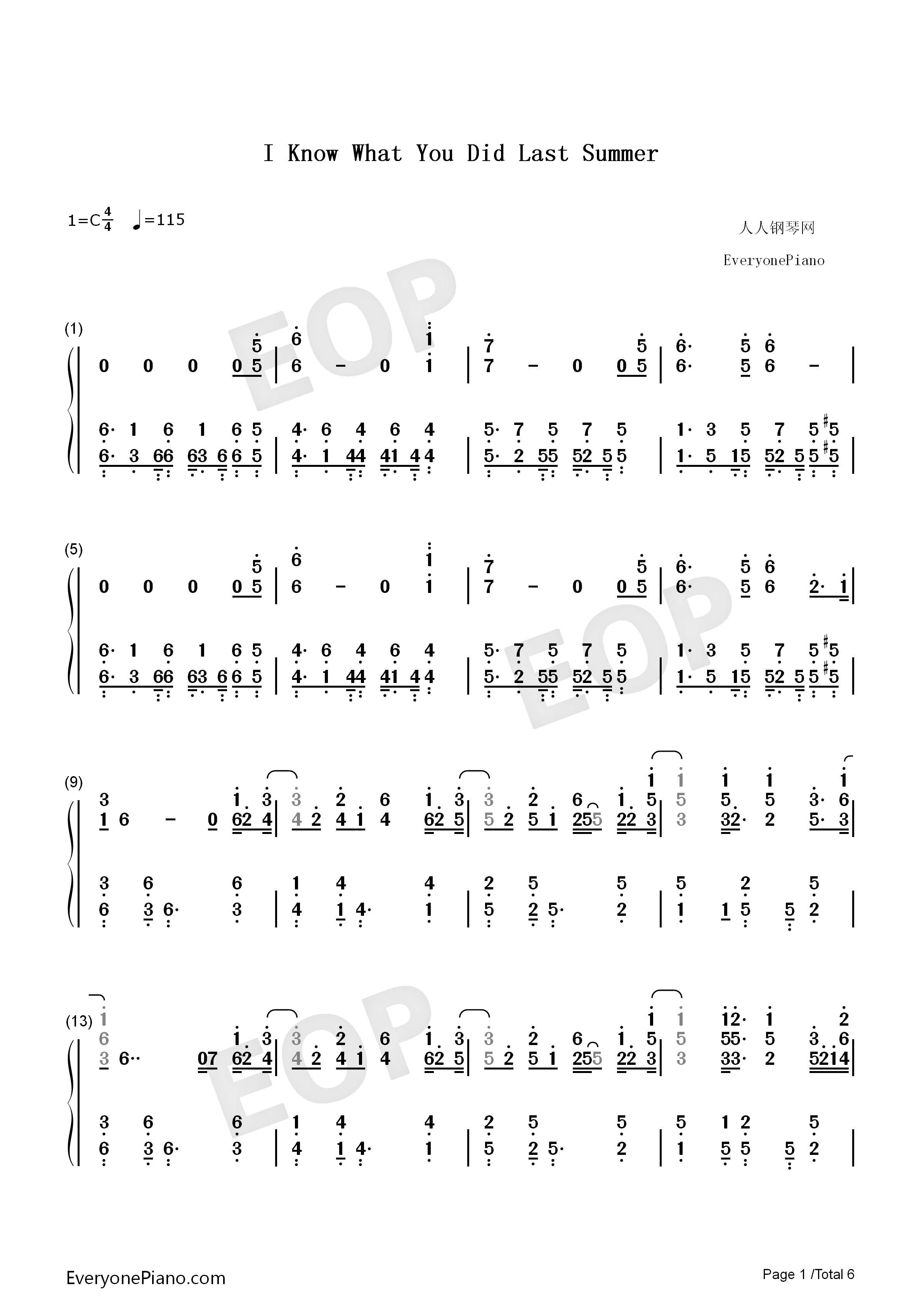 I_Know_What_You_Did_Last_Summer钢琴简谱_Shawn_Mendes_Camila_Cabello演唱