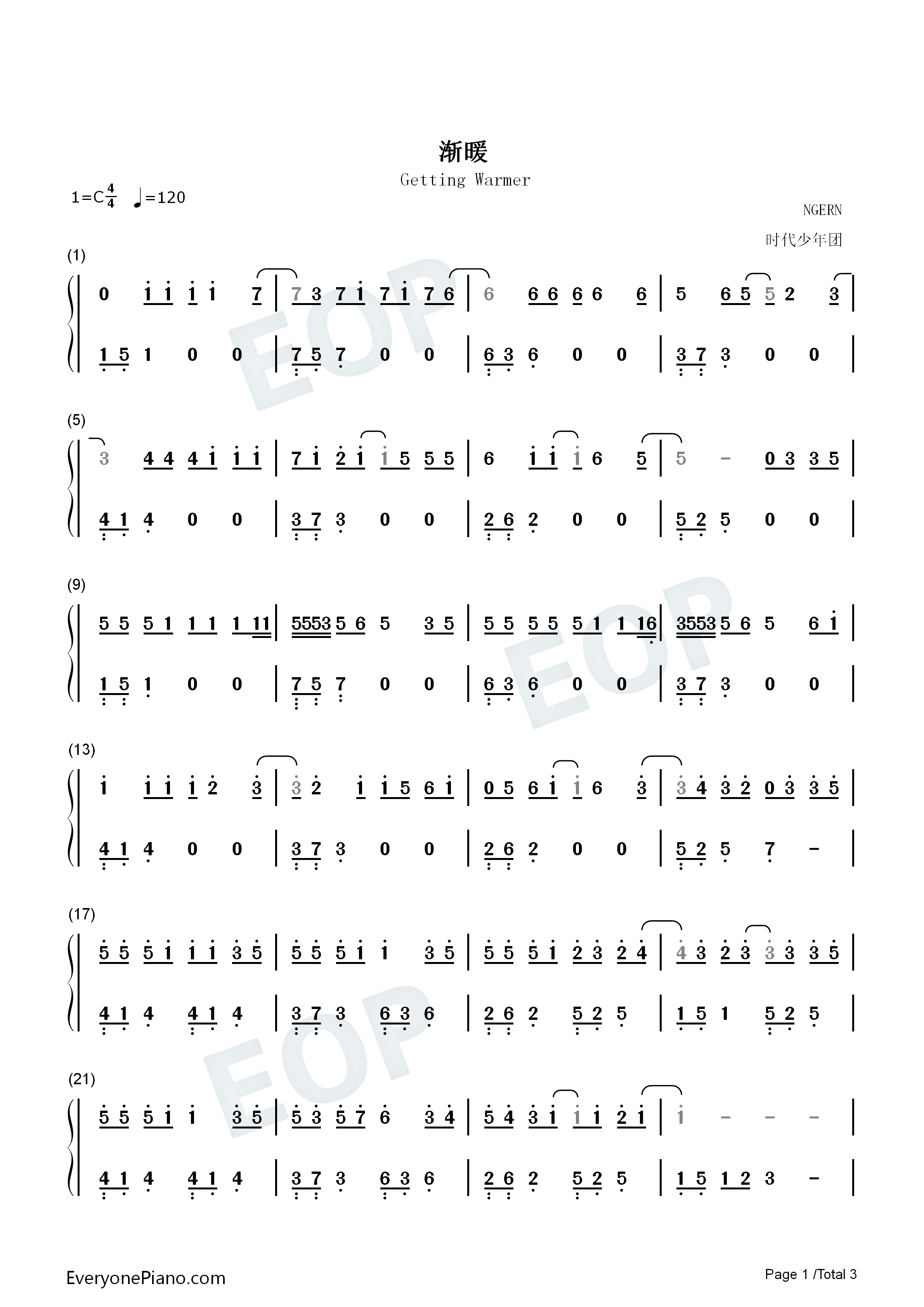 渐暖钢琴简谱_时代少年团演唱