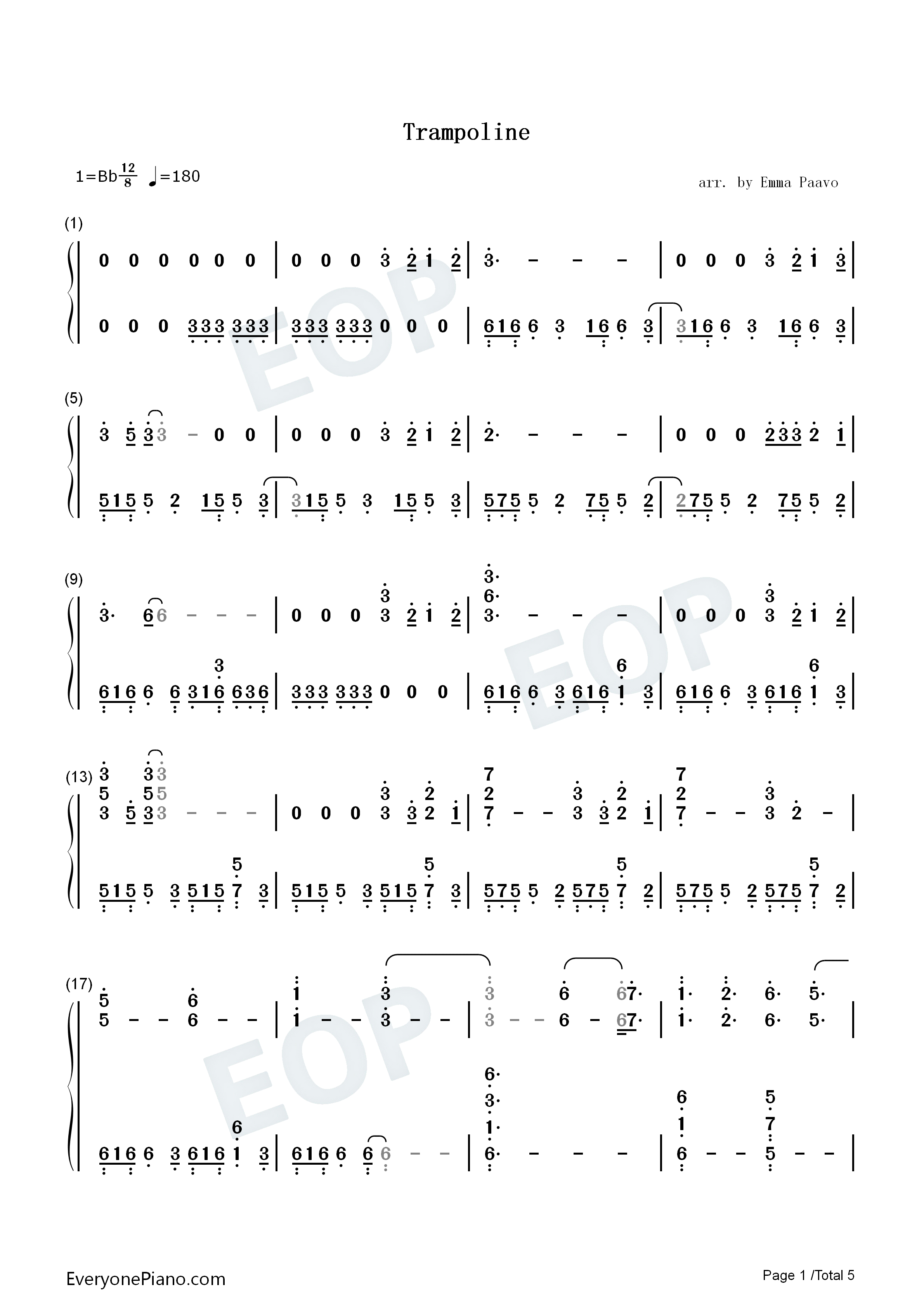 Trampoline钢琴简谱_Shaed演唱