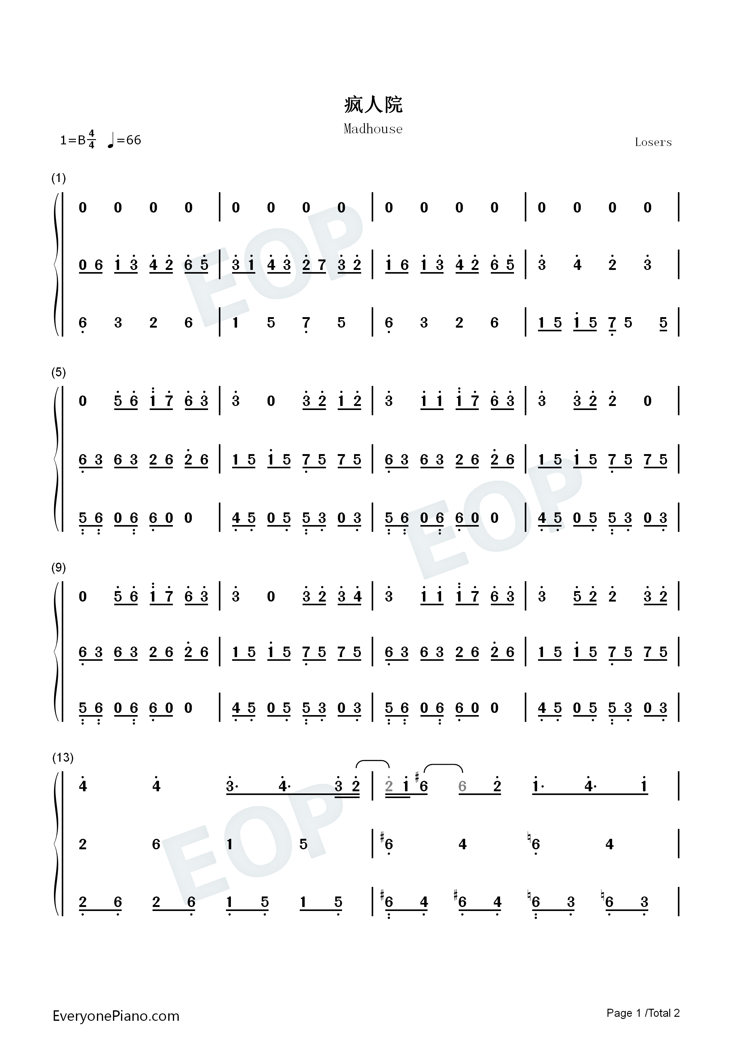 疯人院钢琴简谱_华晨宇演唱