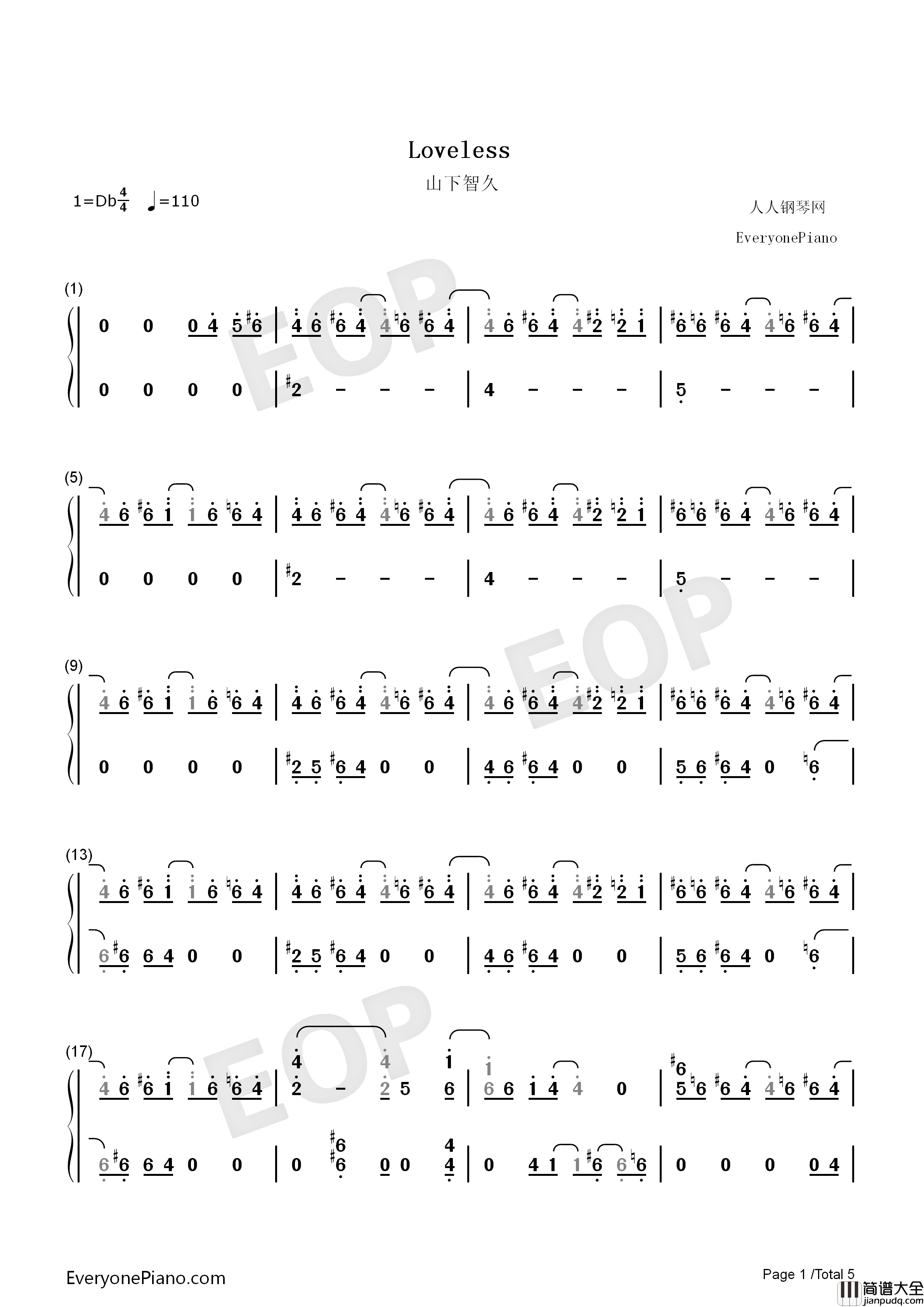 Loveless钢琴简谱_山下智久演唱