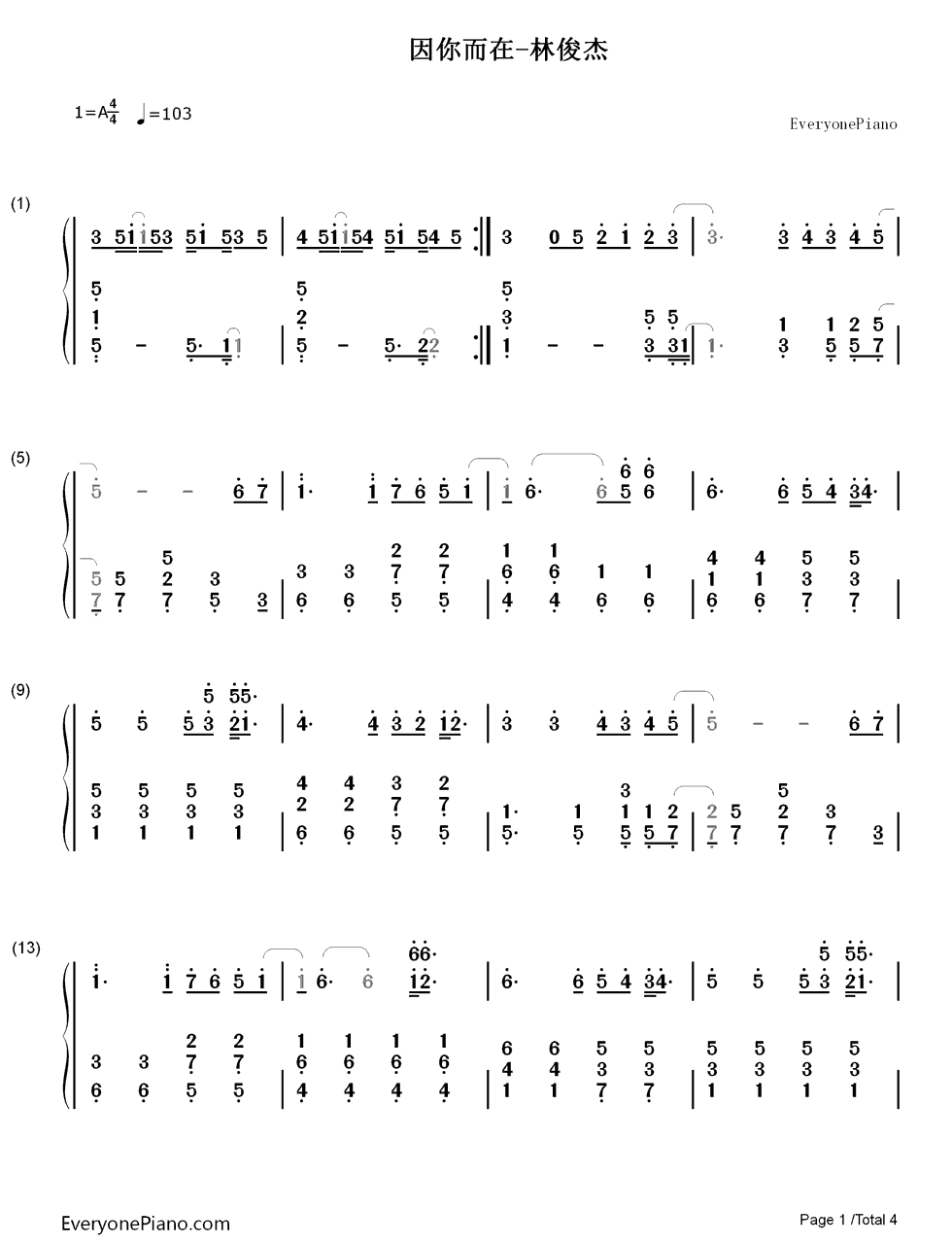 因你而在钢琴简谱_林俊杰演唱