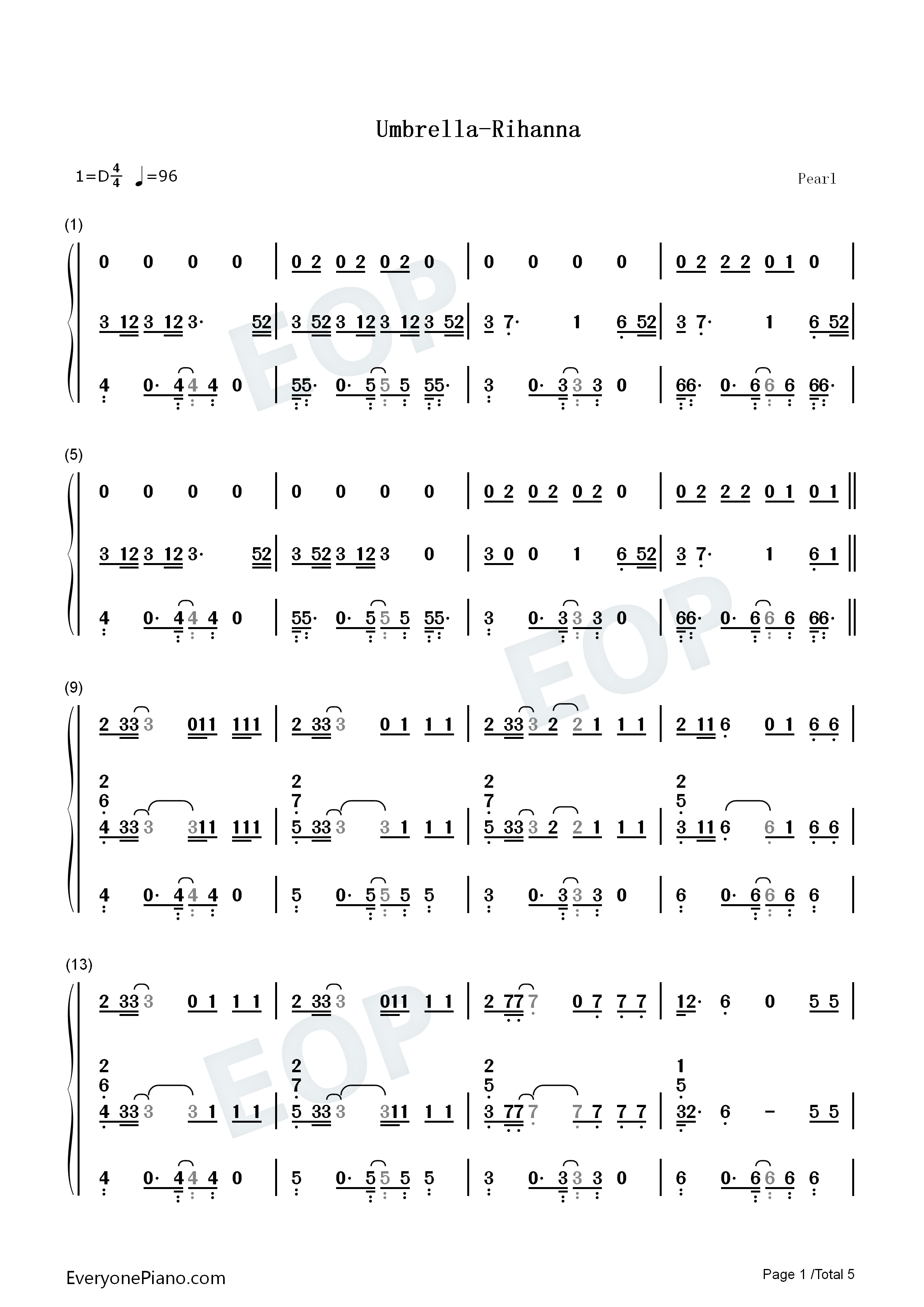 Umbrella钢琴简谱_Rihanna演唱