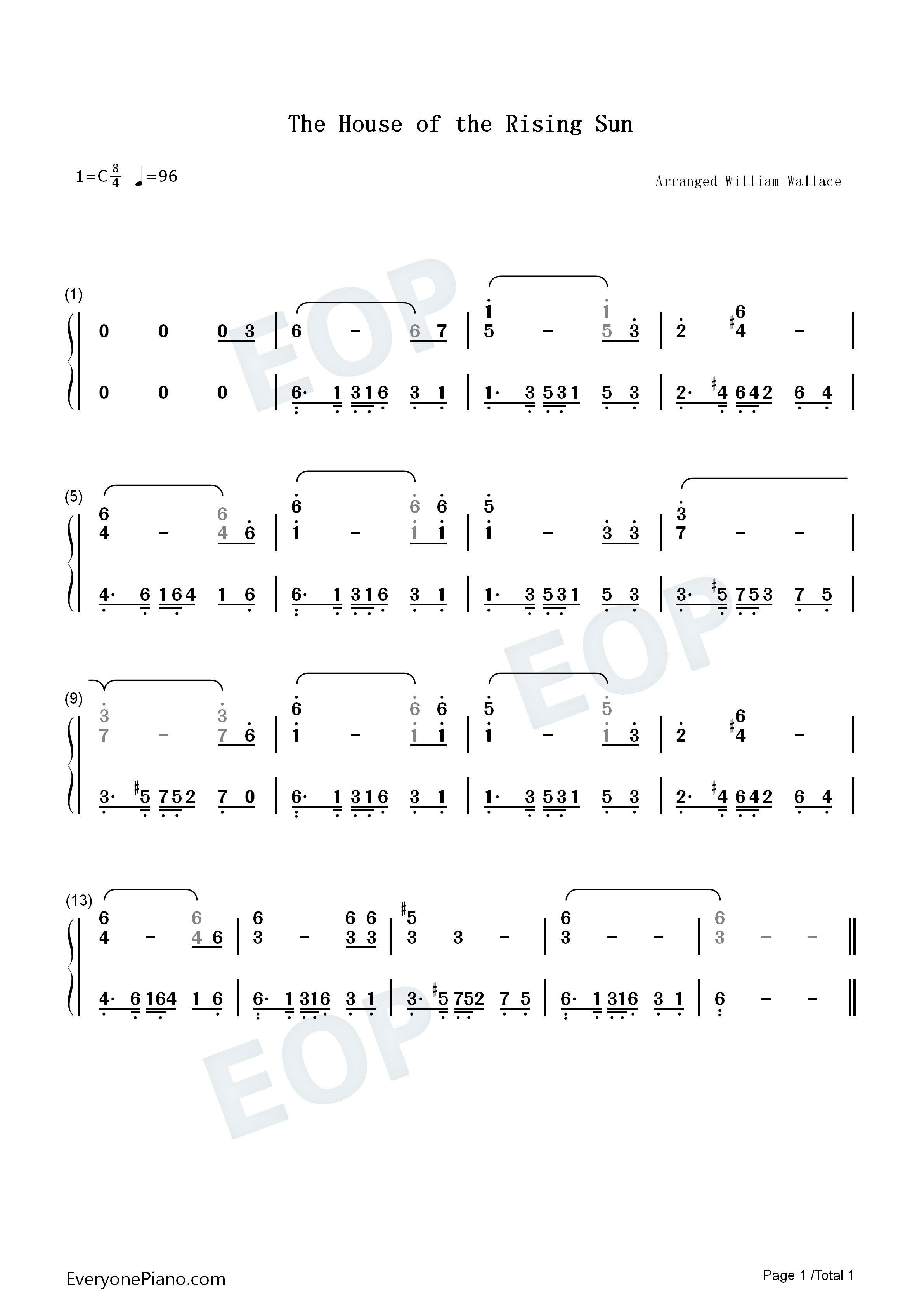 The_House_of_the_Rising_Sun钢琴简谱_The_Animals演唱