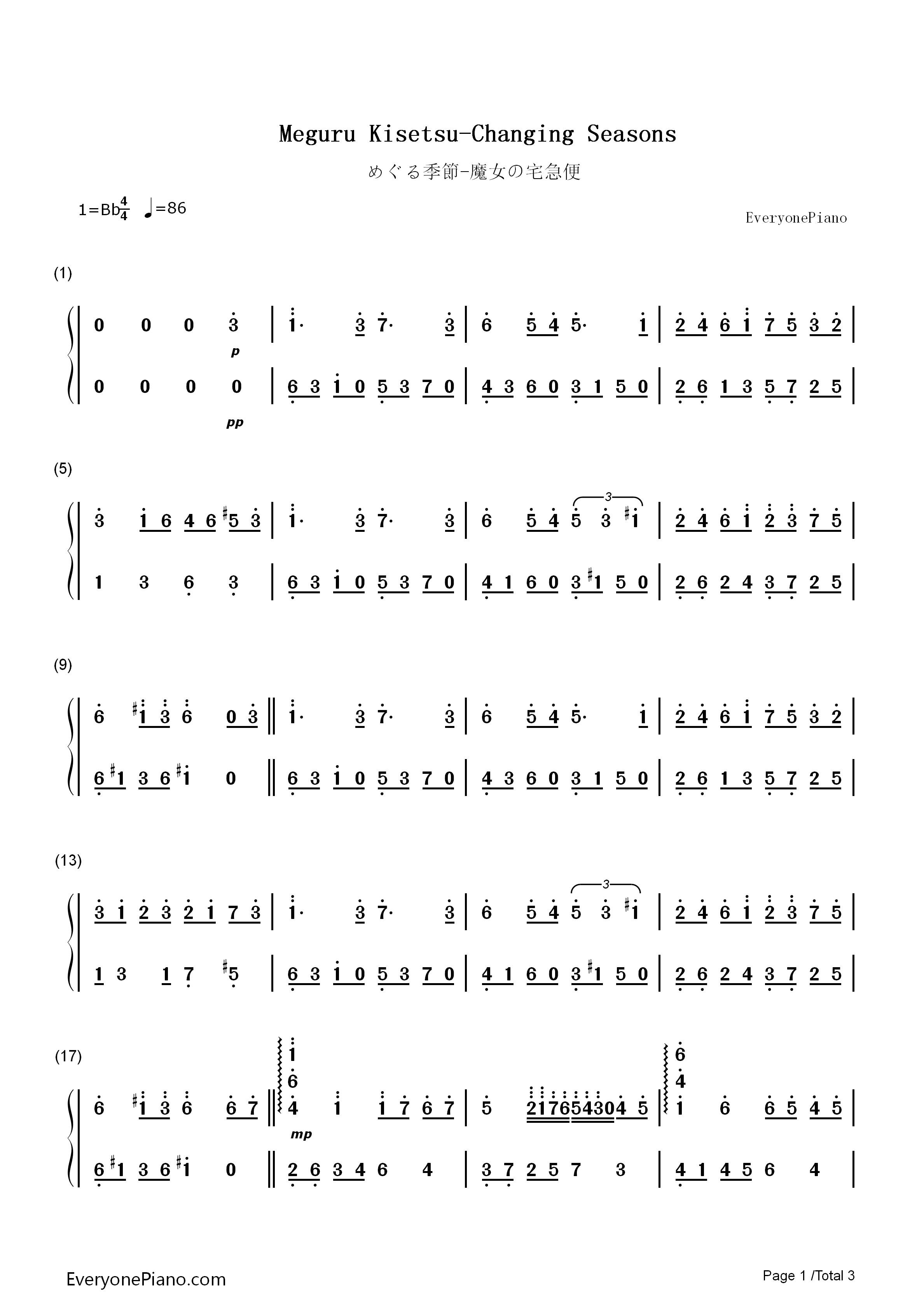 更替的四季钢琴简谱_久石让__Joe_Hisaishi_Hayao_Miyazaki演唱