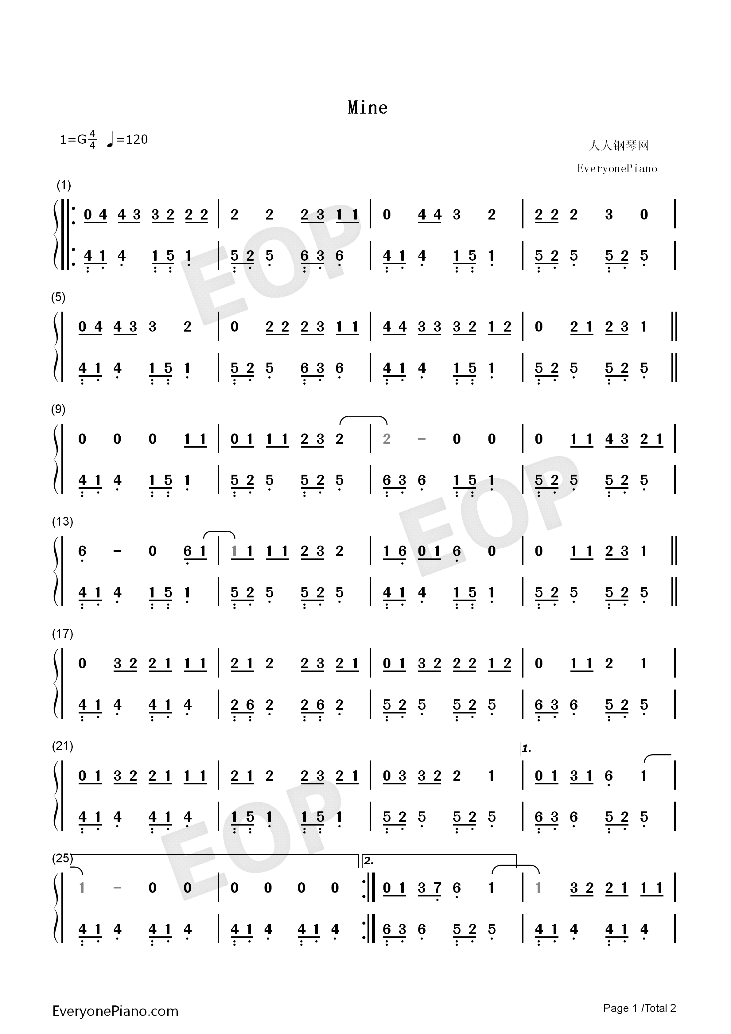 Mine钢琴简谱_Taylor_Swift演唱