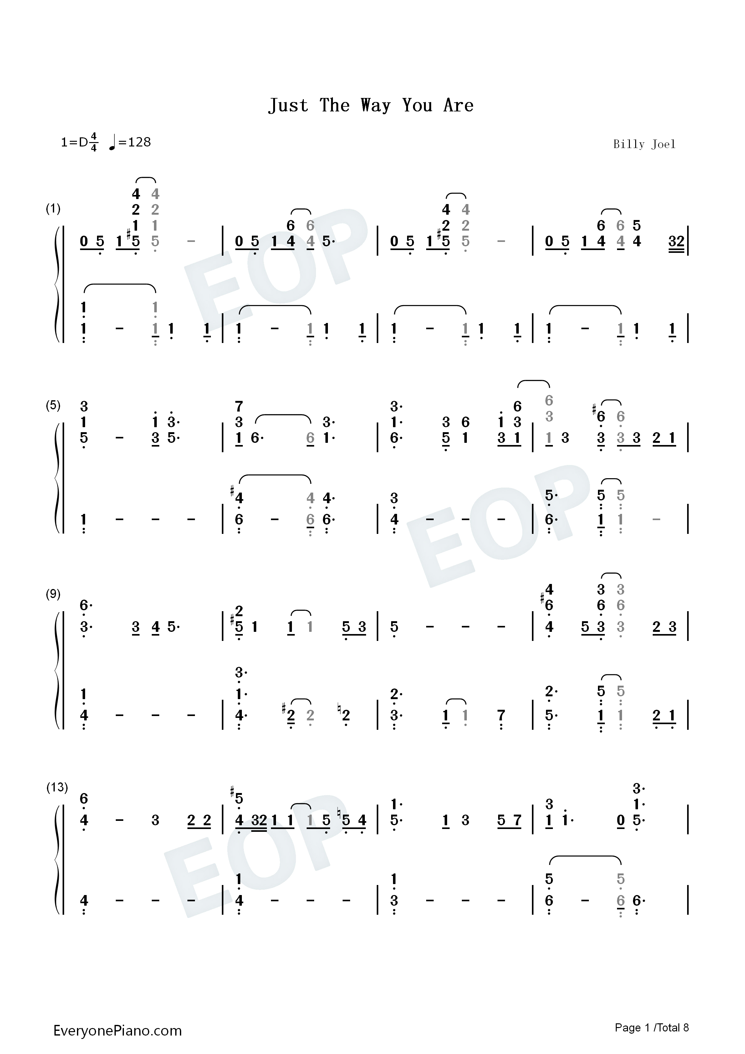 Just_the_Way_You_Are钢琴简谱_Billy_Joel演唱