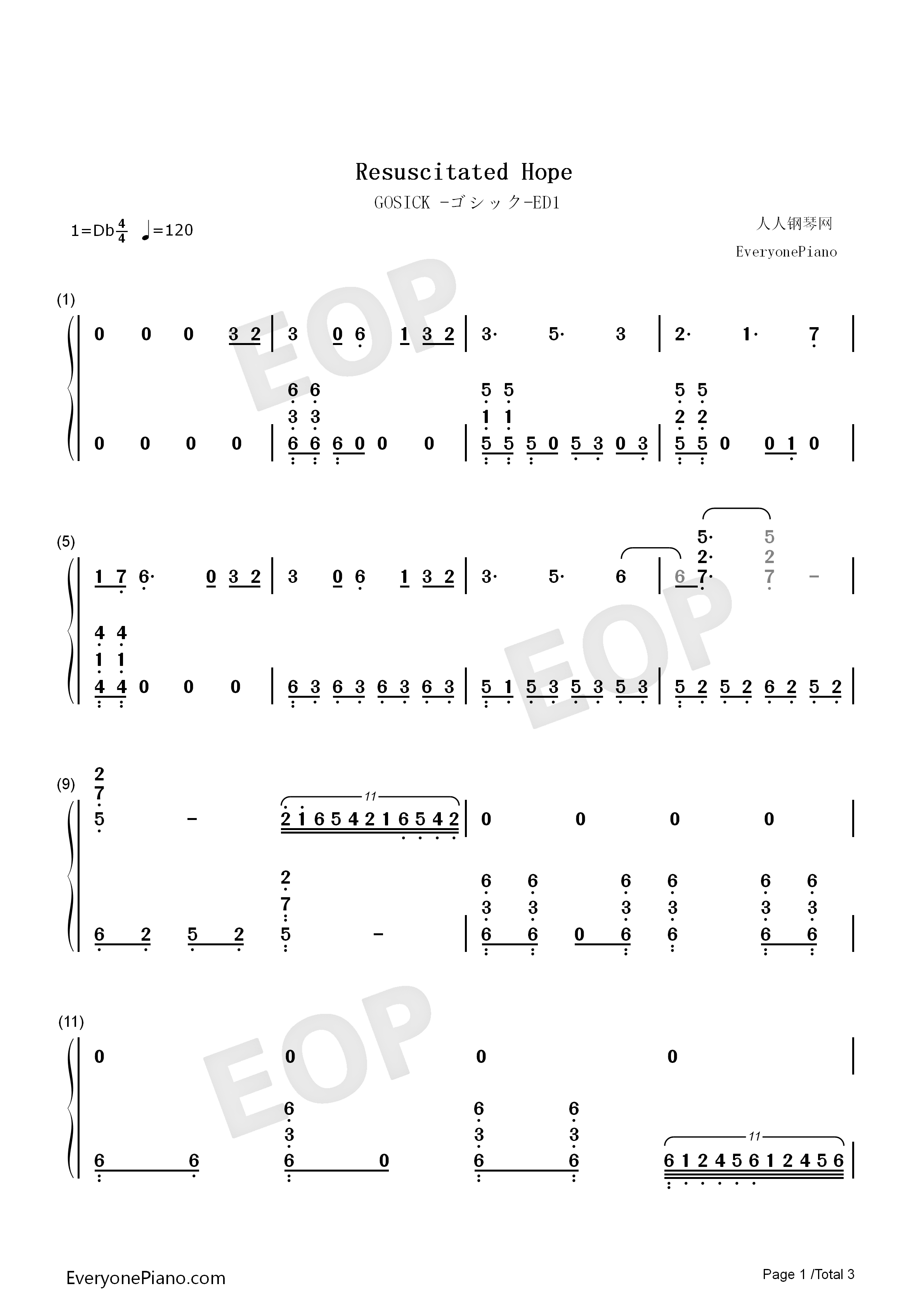 Resuscitated_Hope钢琴简谱_コミネリサ_小峰理纱演唱