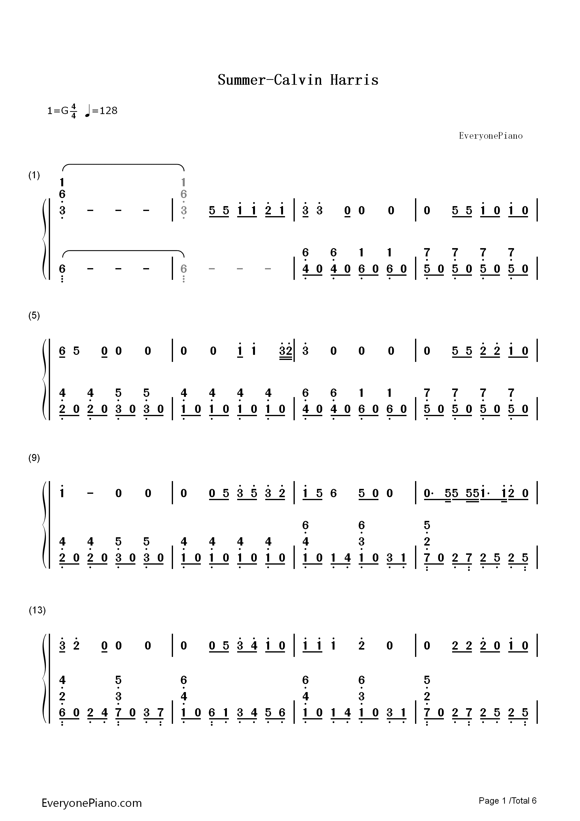 Summer钢琴简谱_Calvin_Harris演唱