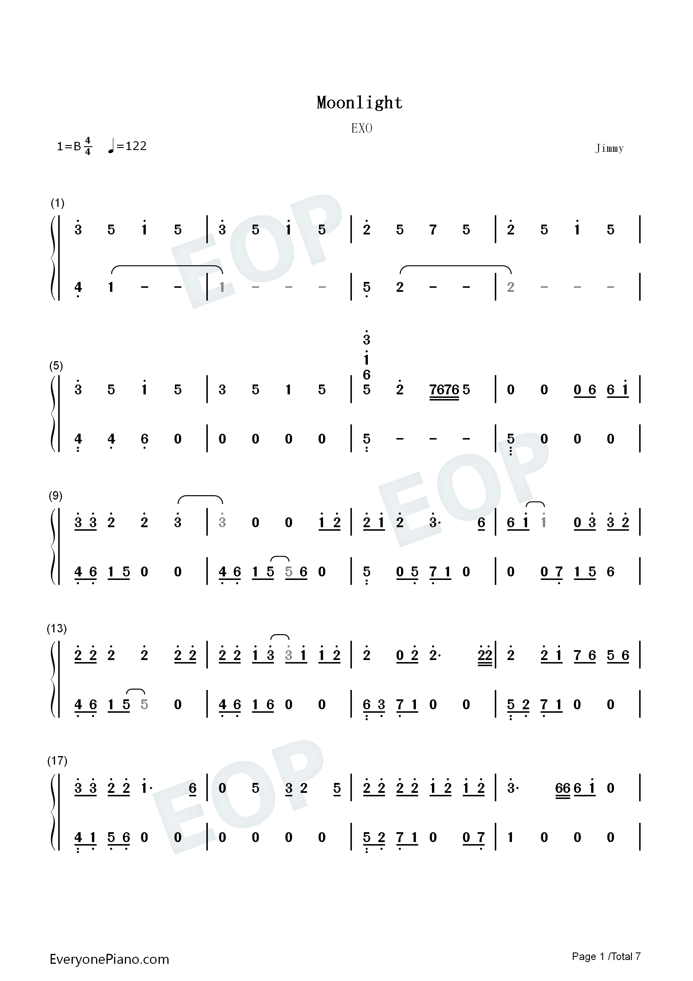Moonlight钢琴简谱_EXO演唱